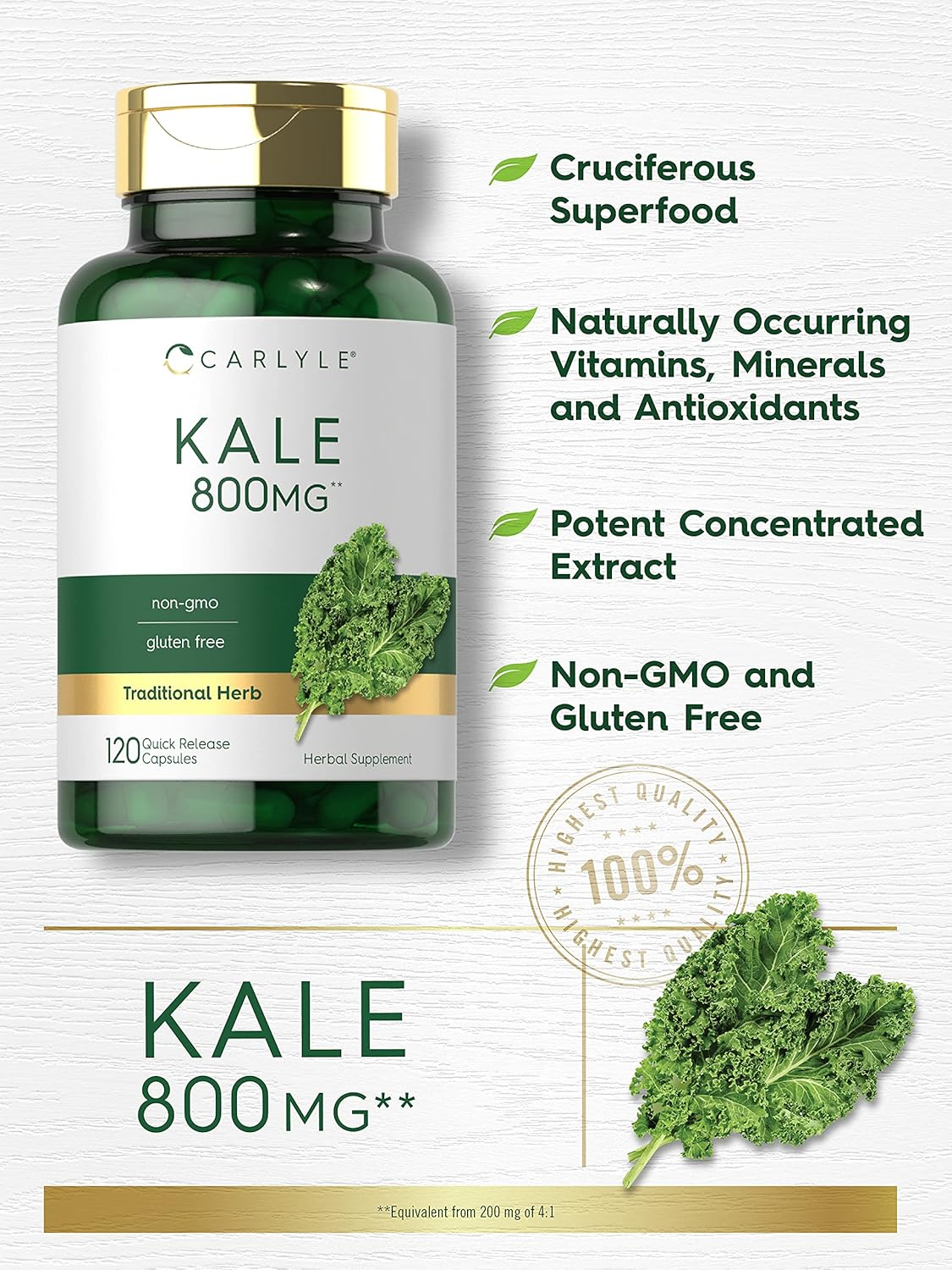 Carlyle Kale Extract 800Mg | 2 Bottles - 60 Capsules | Non-Gmo and Gluten Free image number 5