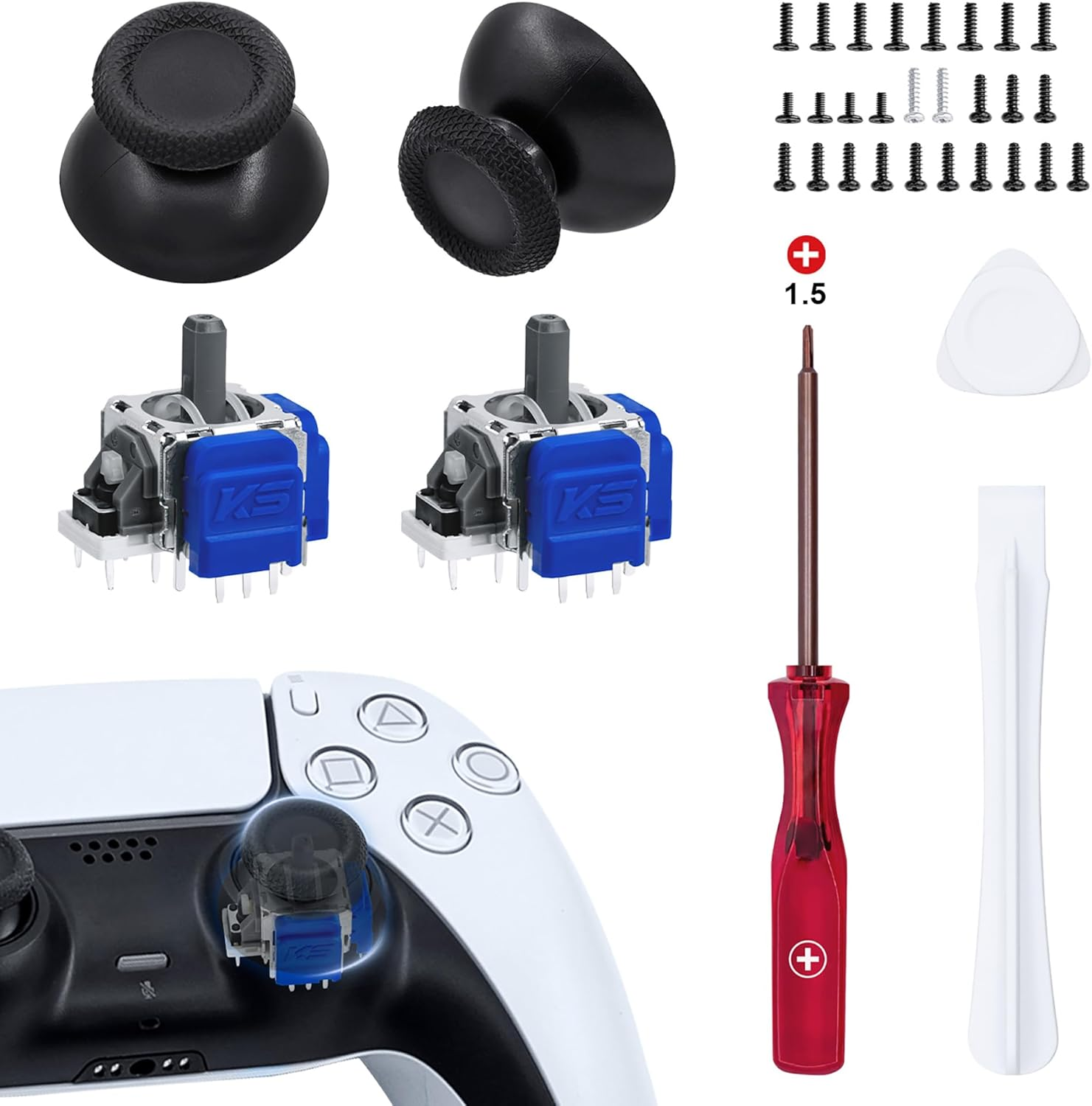 Mcbazel TMR Joysticks Replacement for PS5 Controller-Advanced Sensor Joystick Repair Kit with 3D Thumb Caps,Tools & Screws,For Dualsense/Edge Controller image number 4