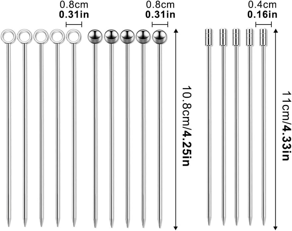 Stainless Steel Cocktail Picks Set, 15 Pcs Stainless Steel Martini Skewers Olive Drink Picks Set Reusable Fruit Sticks Metal Drink Pick for Olives, Fruit Garnish, Home, Bar image number 3