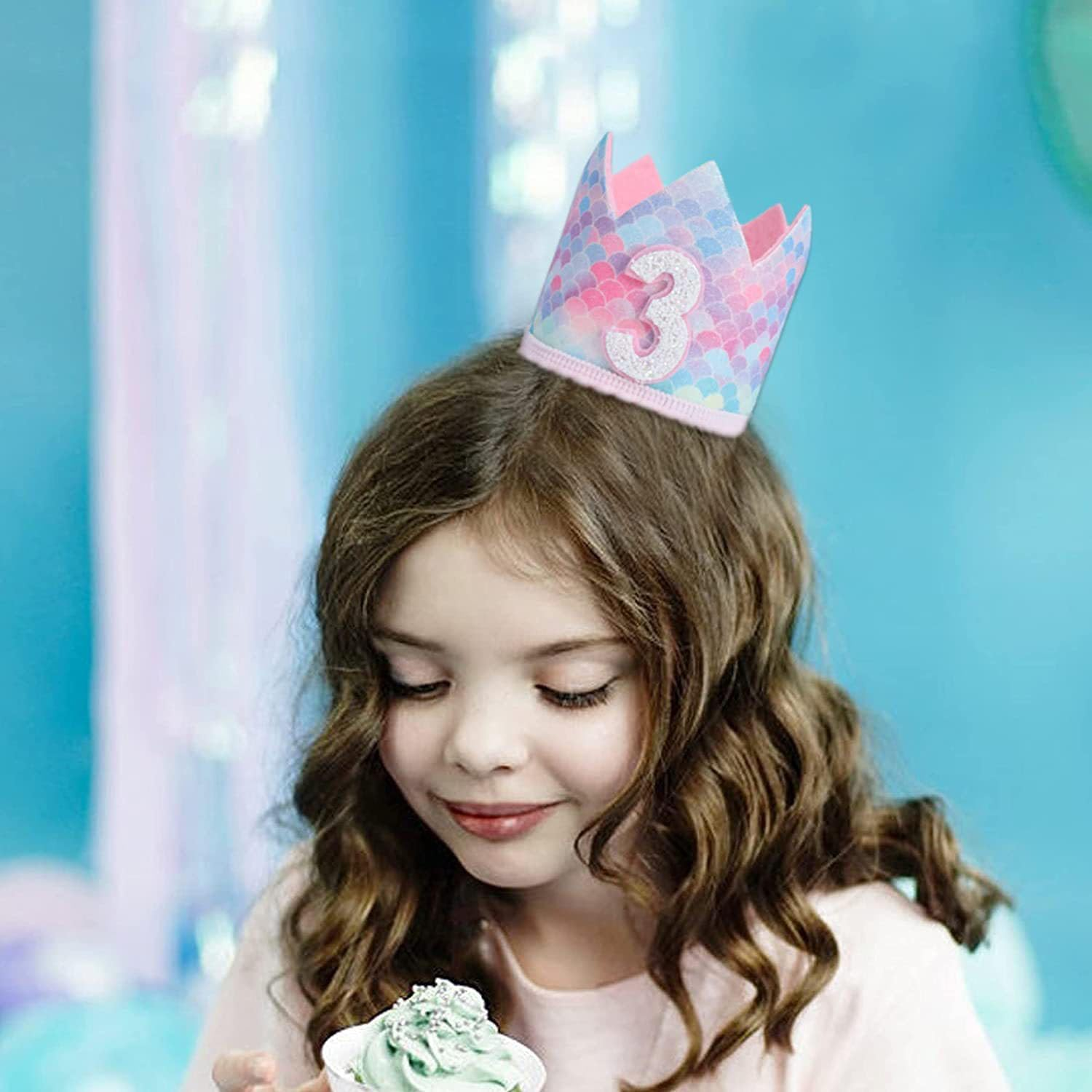 Mermaid 3Rd Crown Birthday Hat Mini Crown Party Decorations 3Rd Hat for Baby Girls Birthday Party Supplies image number 6