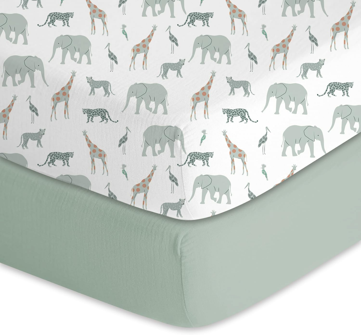 Little Grape Land Muslin Cot Sheet for Baby,100% Cotton Baby Cot Sheets Fitted Standard Crib Mattress 130X70Cm, Soft Breathable Neutral Toddler Bed Sheet Fitted for Boys Girls(Safari image number 2