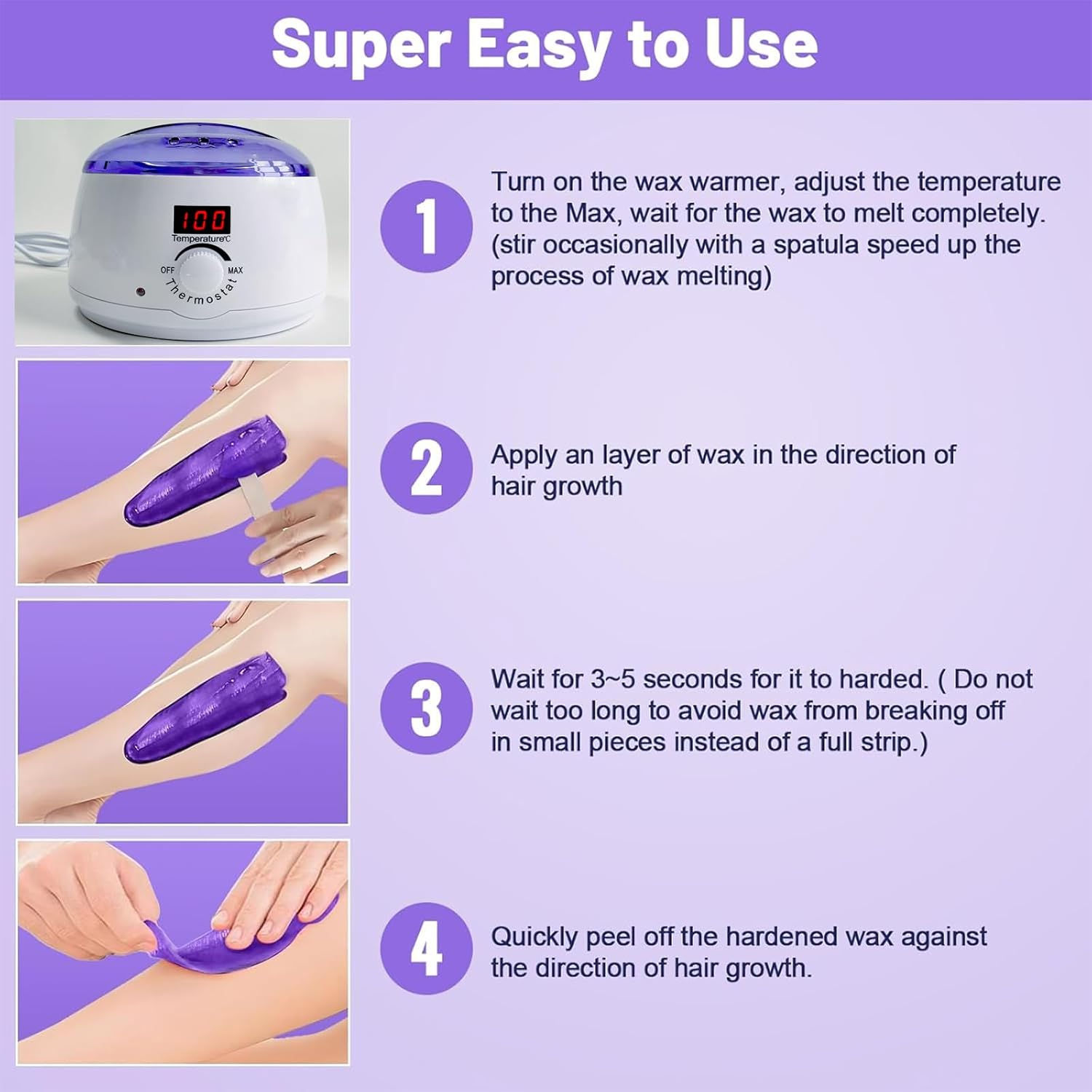 Hoxue 2025 Digital Waxing Kit for Women,Waxing Kit for Brazilian Wax,Wax Pot Heater with Wax Beans,Wax Warmer for Sensitive Skin Hair Removal,Easy to Use Wax Melt Warmer.Au Plug (White) - White image number 6