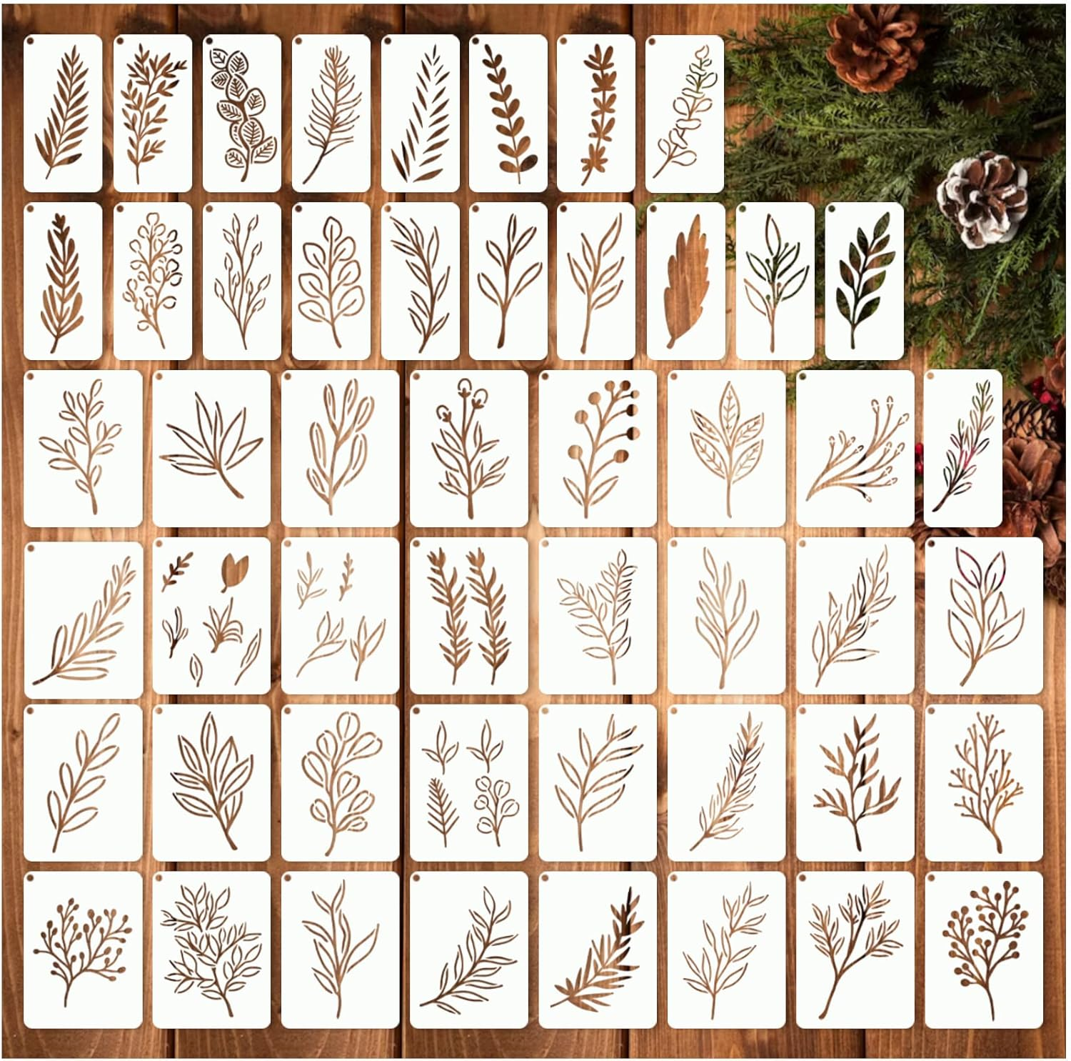 Leaf Stencils for Crafts Small Leaves and and Branches Paint Plant Stencil for Painting on Wood Wall Card Making, Tiny Nature Vine Herb Essential Art Stencils for Adults Kids (50 Leaves) image number 1