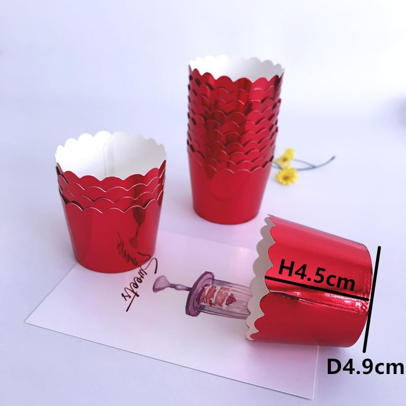 50 Pcs Paper Cupcake Liners Baking Cups, Holiday/Parties/Wedding/Anniversary Red image number 6
