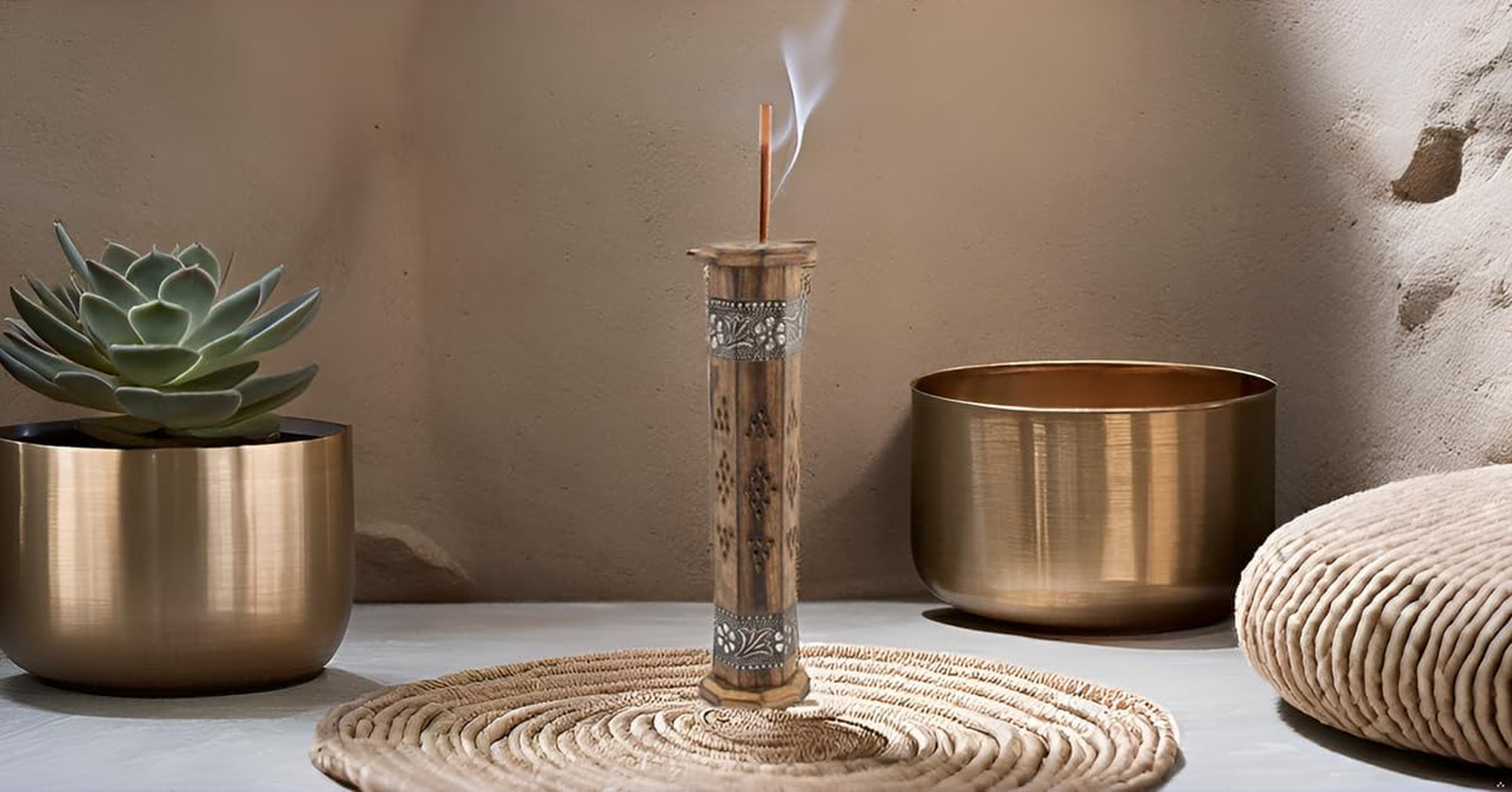 Wooden Incense Stick & Cone Burner Holder Tower Large Organic Eco Friendly Ash Catcher Agarbatti Holder Rustic Style Hand Carved for Meditation Yoga Aromatherapy Home Fragrance Products