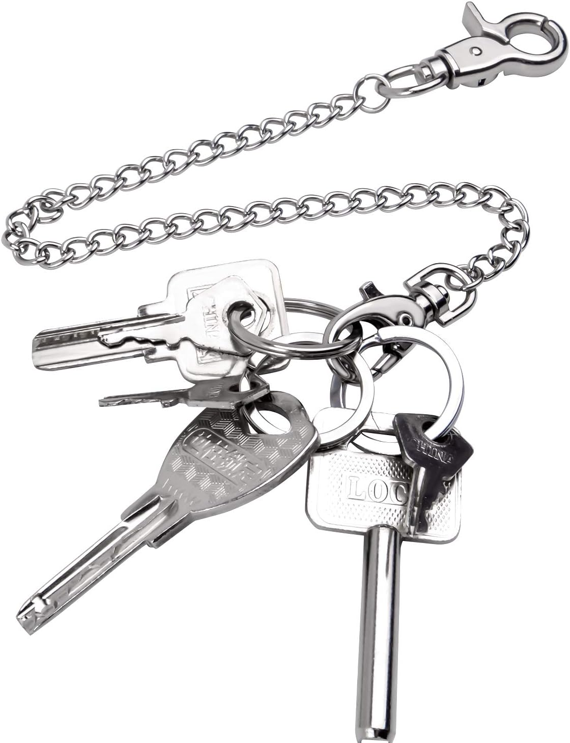 Pocket Chain, 2 Pieces of Metal Wallet Keychain Pants Chain with Both Ends Lobster Clasps and 6 Pieces of Key Rings for Keys, Pants, Belt Loop and Wallets - 8 Inches image number 3