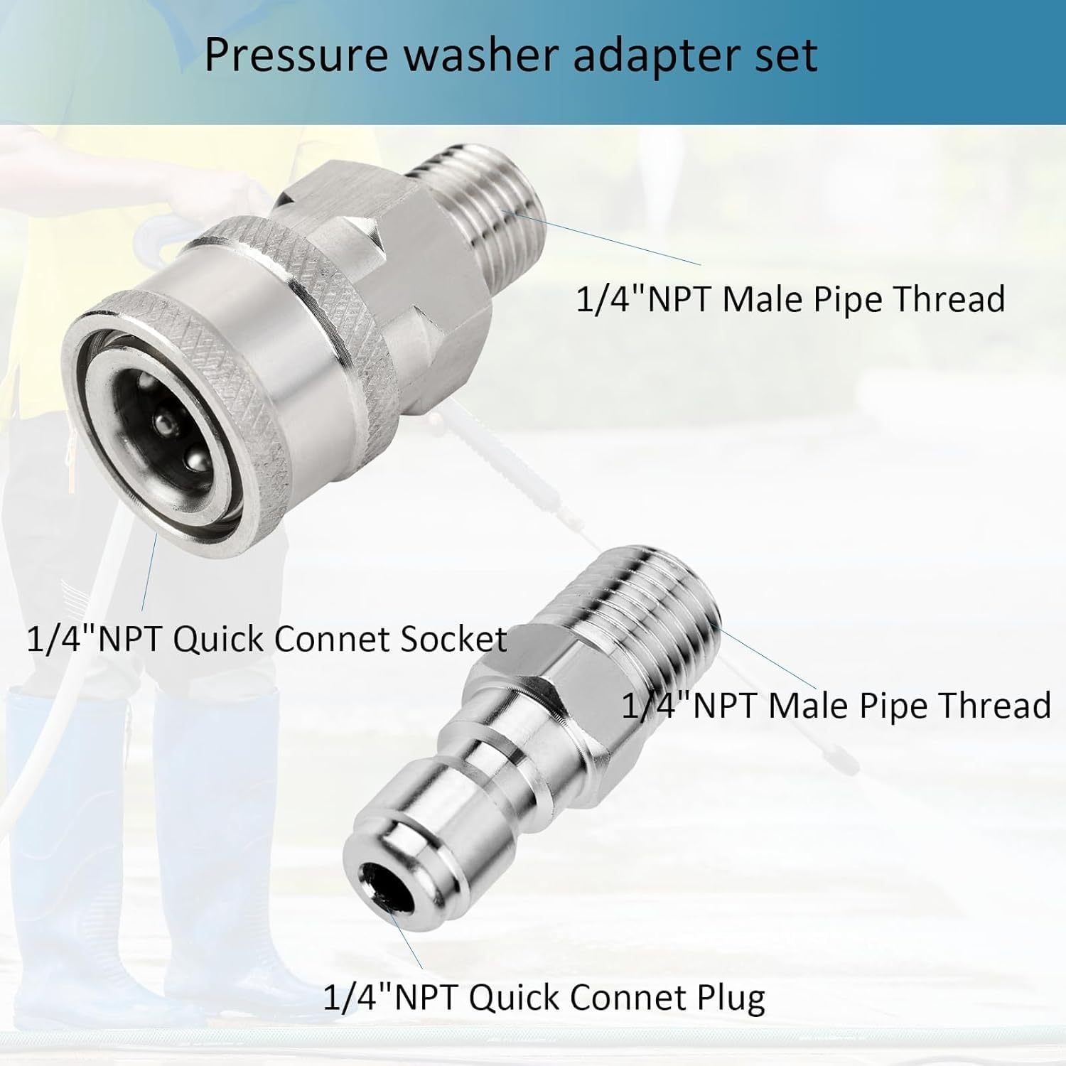 Water Hose Pressure Washer Adapter Quick Connect Kit Fittings (Internal Thread, External Thread) (1/4 Inch) image number 4