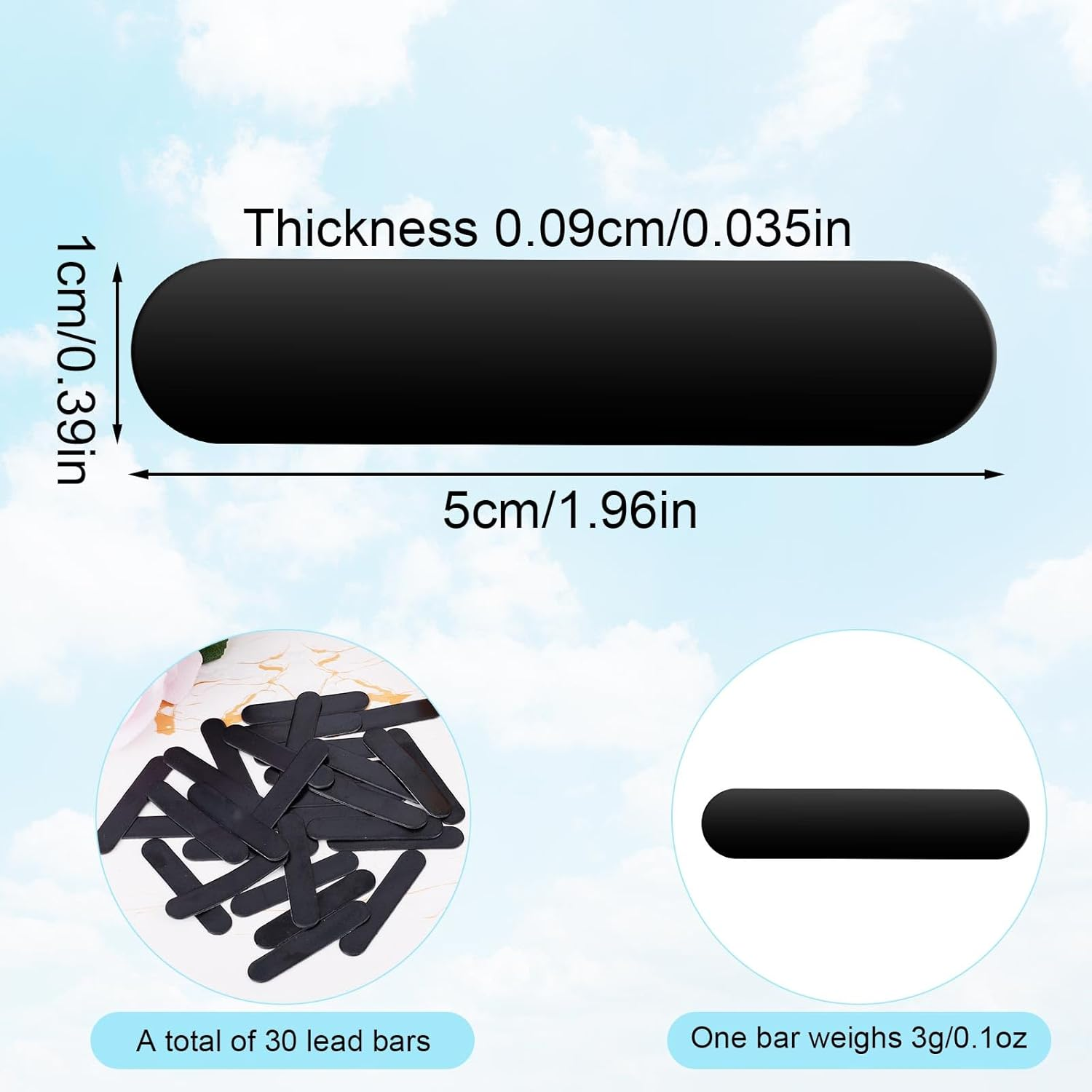 30Pcs Lead Tape for Pickleball Paddles, 3G Self Adhesive Pickleball Lead Tape Pickleball Accessories for Paddle Edge Protection Increases Power and Swing Speed (Black) image number 3