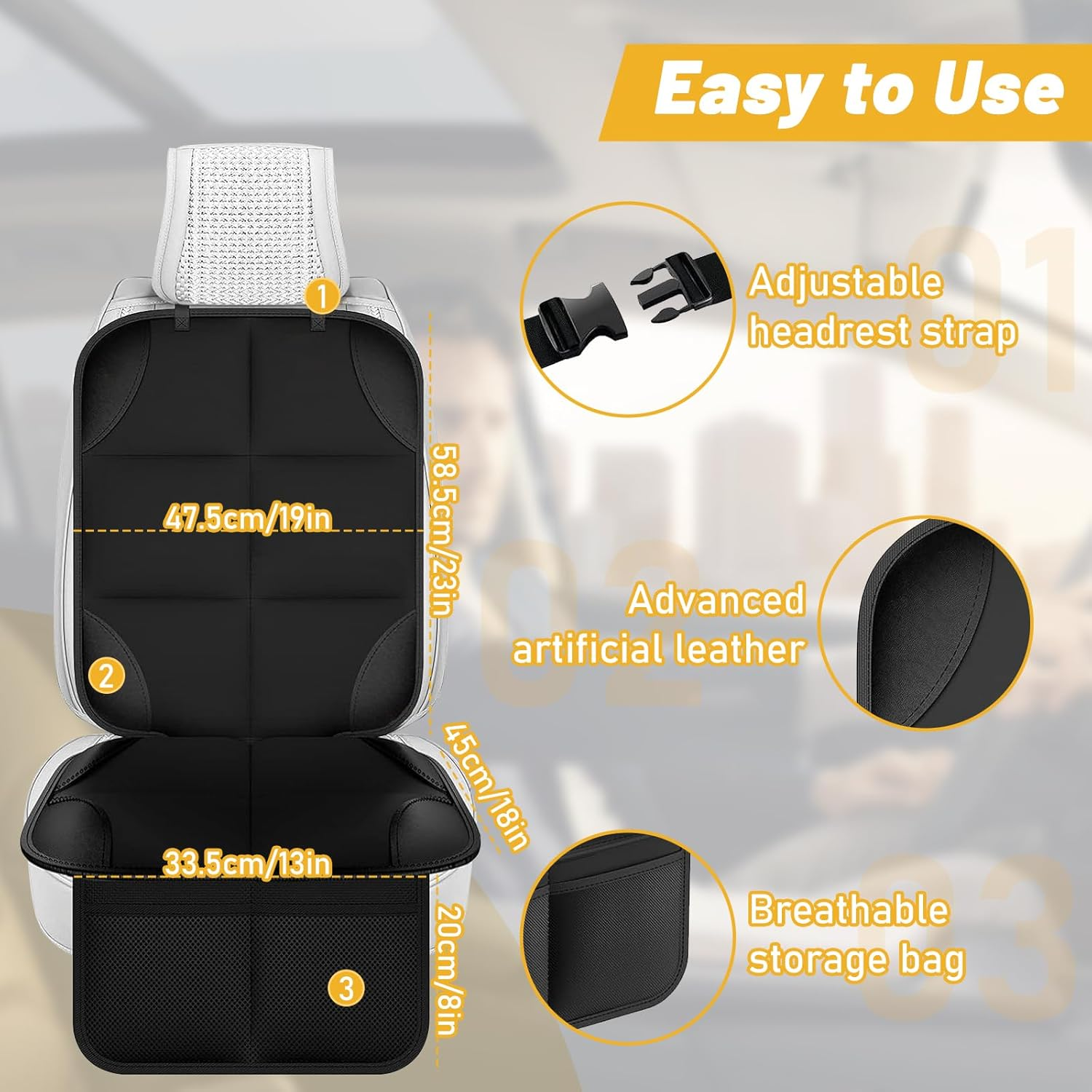 AUSELECT Back Car Seat Organiser for Kids - 2 Pack Car Storage Organizer Backseat Protectors X-Large 60X45Cm, 2 Pocket Seat Back Kick Mats Cover for Vehicles to Protect from Dirt, Mud & Scratches image number 1