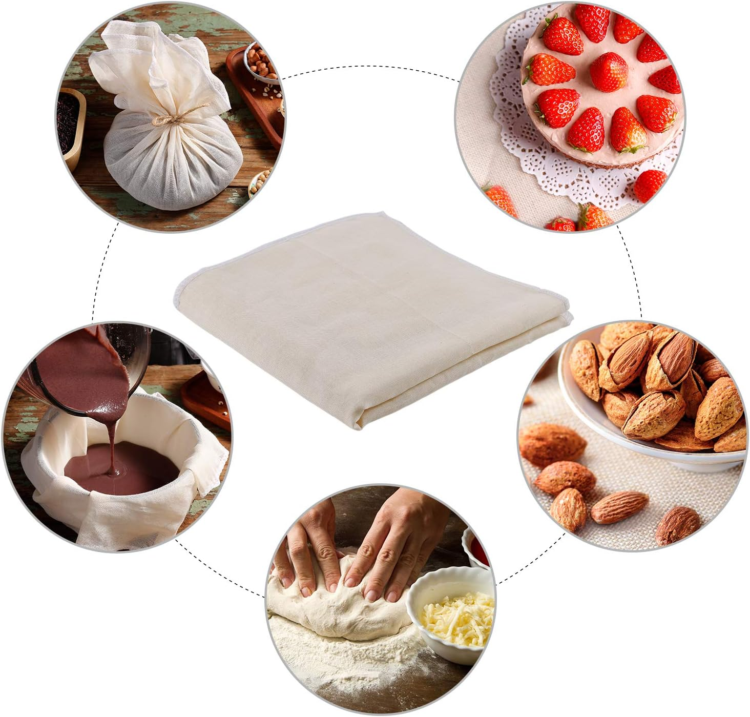Xelnaga 5 Pack Muslin Cloths Reusable for Straining, 100% Unbleached Pure Cotton Cheesecloth, Soft Square Cheese Clothes Weave Fabric Filter for Cooking, Baking (50 X 50 Cm Food Strainer Cloth) image number 2