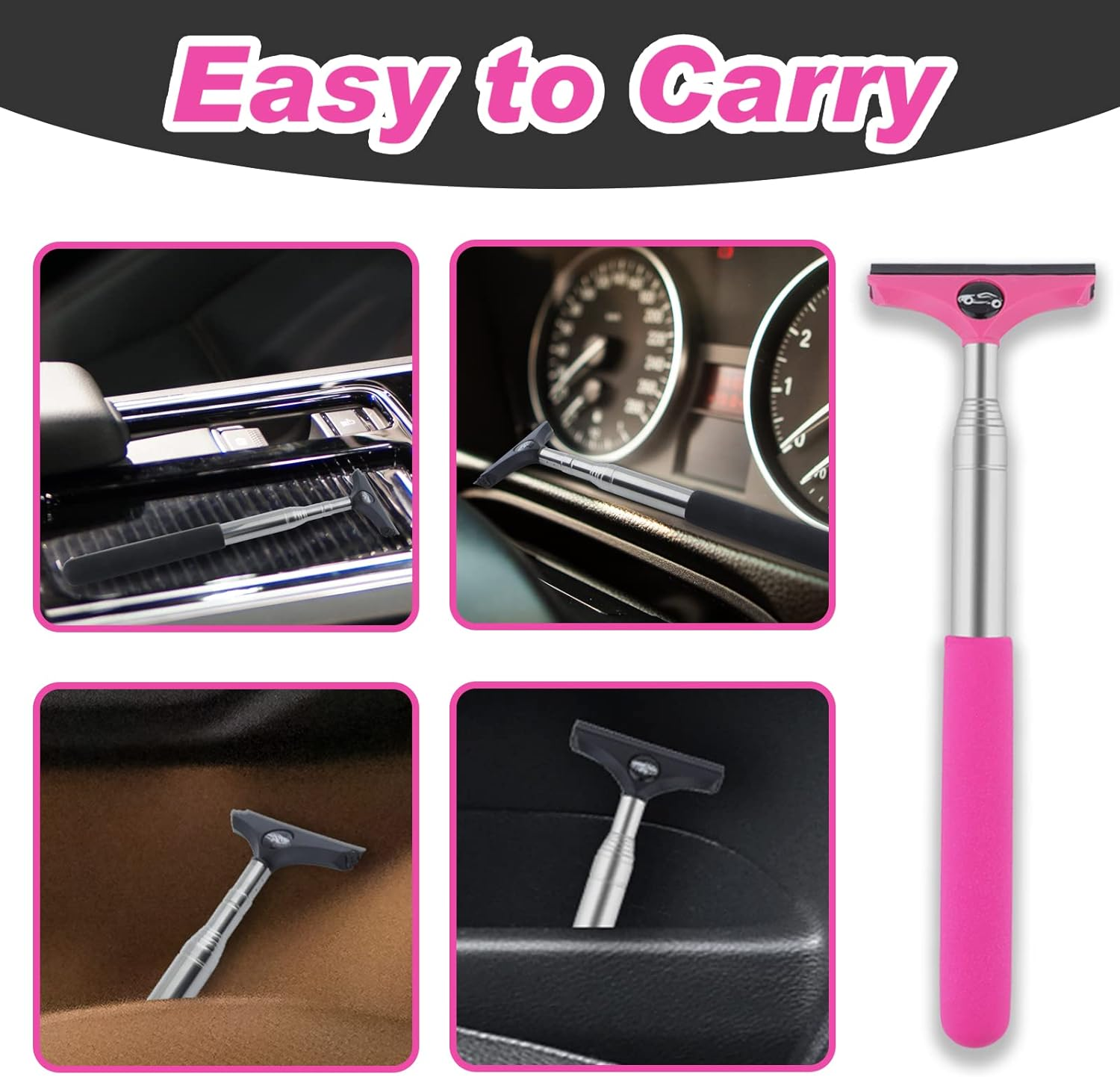 Side Mirror Squeegee, 2 PCS Car Rearview Wiper, Retractable for All Vehicles, Universal Automotive Accessories (Black/Pink) image number 5