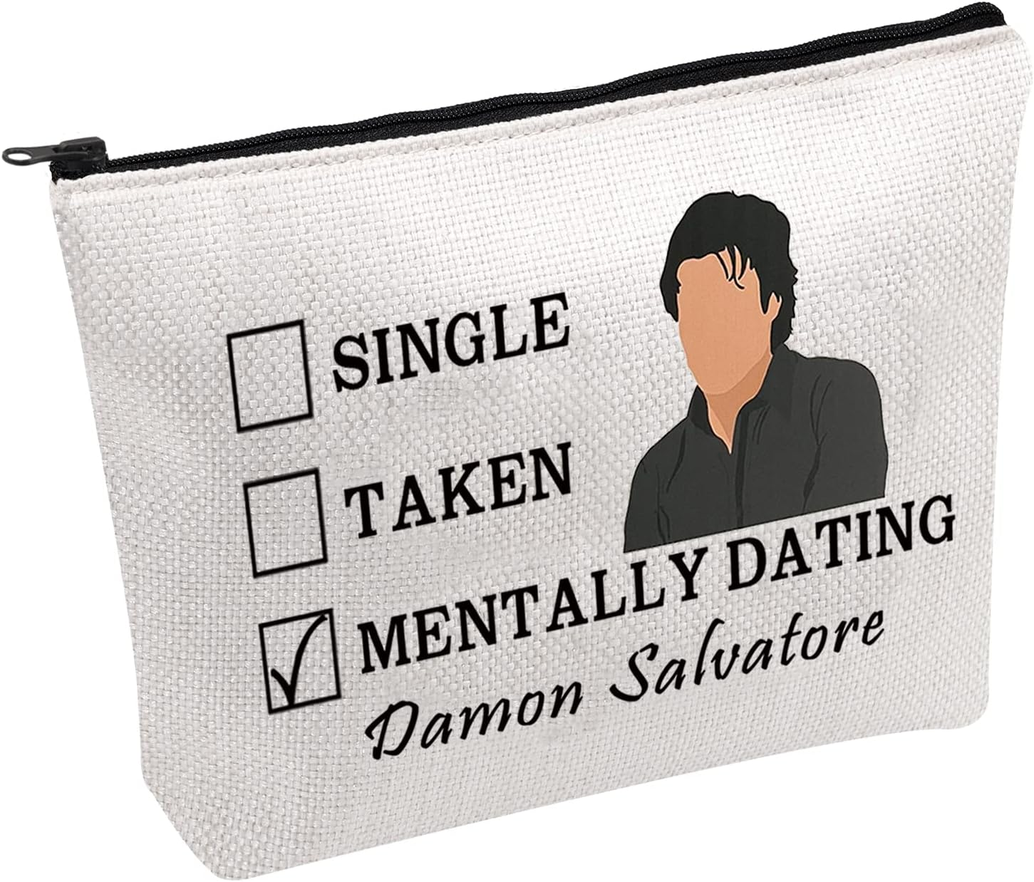 Vampire Tv Show Makeup Bag Single Taken Mentally Dating Damon Salvatore Cosmetic Bag, Single Taken -B, Modern image number 3