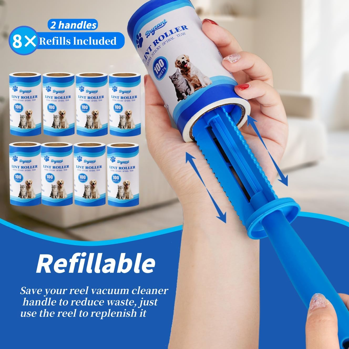 Bryzant Lint Rollers for Pet Hair Extra Sticky 800 Sheets Pet Hair Remover,Suitable for Clothes, Furniture, Carpet, Dog & Cat Removal (800 Sheets) image number 2