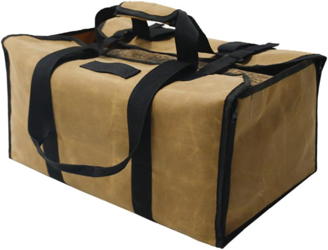 Waxed Canvas Firewood Holder Tote Bag with Metal Buckle Capacity Log Carrier Handbag for Outdoor Grilling Camping Storage image number 5