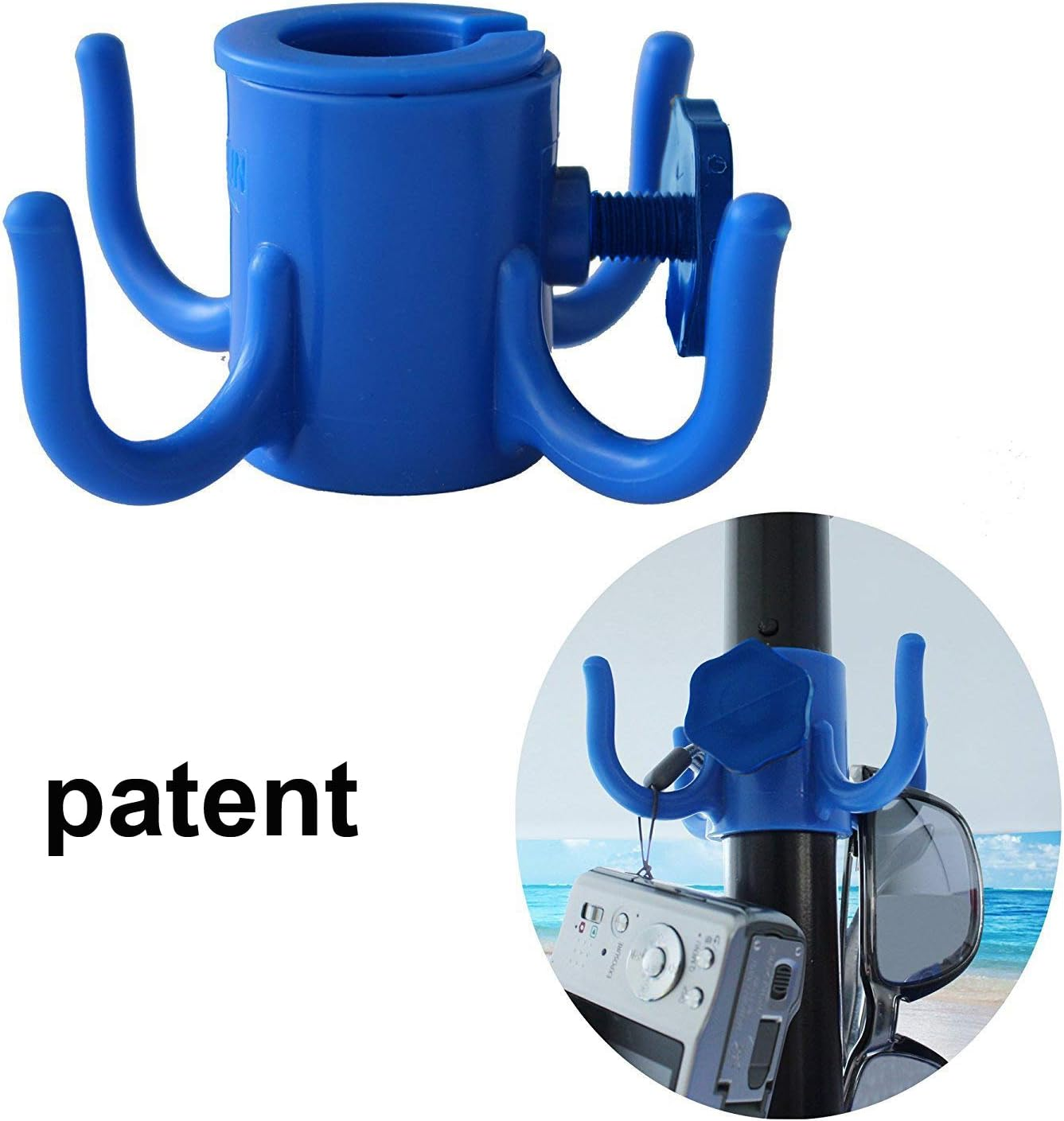 AMMSUN Beach Patio Umbrella Hanging Hook,4-Prongs Plastic Umbrellas Hook Hanging for Towels/Camera/Sunglasses/Bags,Fit for Beach,Camping Trips Blue (Size Fit 2.2Cm to 3.5Cm Pole) (Bue) image number 3