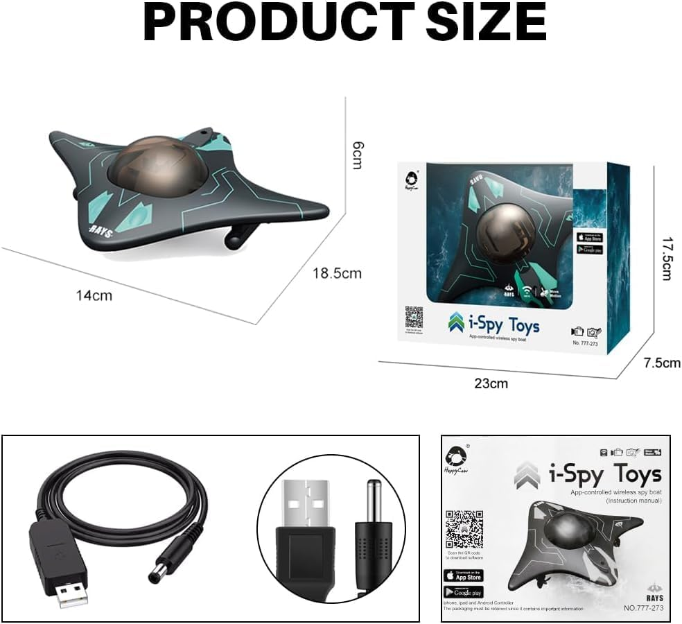 B-Qtech Remote Control Boat, Boat with 90&deg; Adjustable HD Camera, App Operated Water Toy, LED Lights, High Speed Water Spaceship, Suitable for Outdoor Pools and Lakes image number 1