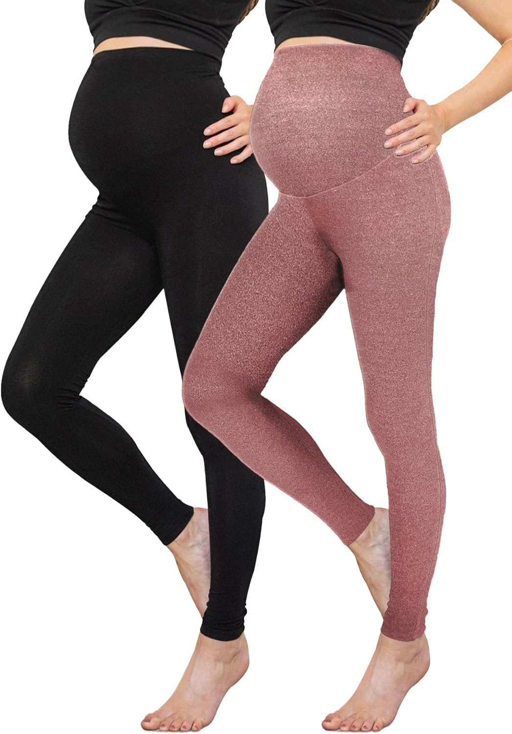 PARNIXS Women'S Maternity Workout Leggings over the Belly Pregnancy Yoga Pants with Pockets Soft Activewear Yoga Pregnancy Pant（2-Piece Set）