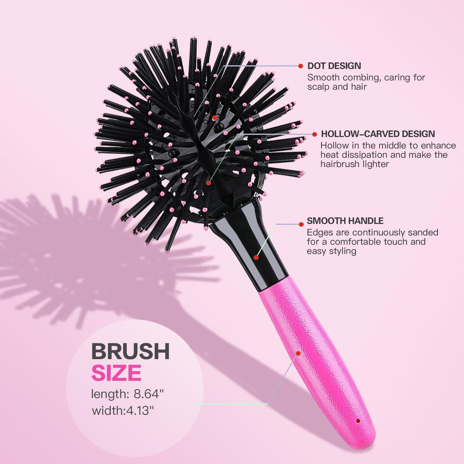3D Bomb Curl Hair Brush 360&deg; round Styling Hair Brush Detangling Hairbrush Spherical Ball Brush Salon round Hair Curling Curler and Wide Tooth Comb for Curly/Long/Wet/Dry Hair