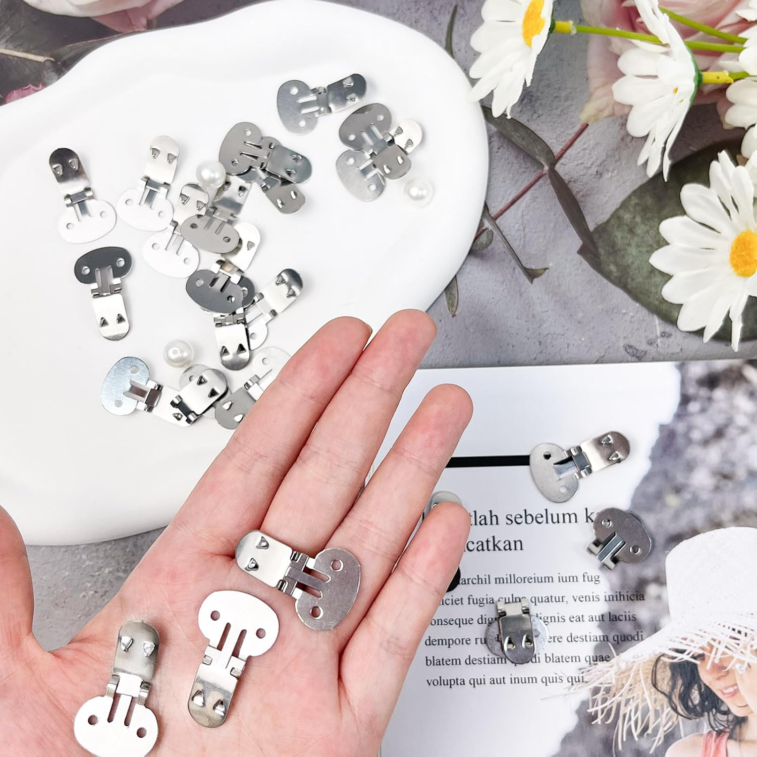 Shoe Clips 30 Pcs Stainless Steel Blank Shoe Clips Silver Metal Shoe Clamps Flat Decorative Shoe Buckles for DIY Craft Projects image number 6