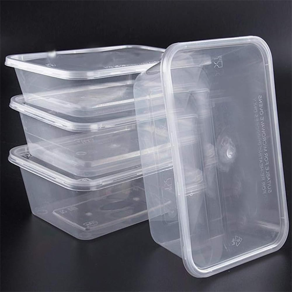 50 Pack Plastic Takeaway Food Plastic Storage Food Containers with Lids, Meal Prep Containers, Bento Box BPA Free, Reuse, Refrigerator Safe, Microwave, Dishwasher Safe Plastic Takeaway Containers