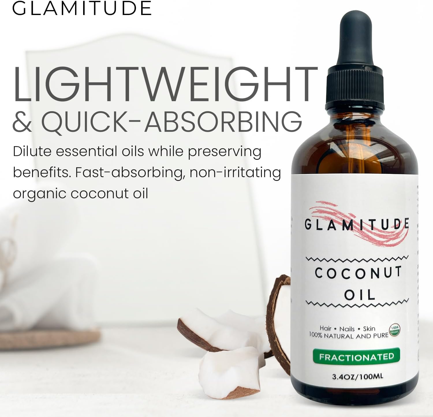 Organic Fractionated Coconut Oil - Hair Growth Oil, Body, Face & Baby | Moisturiser & Massage for Skin, Hair & Scalp | Eyelash and Cuticle Kit 5 Pairs - 100Ml image number 3