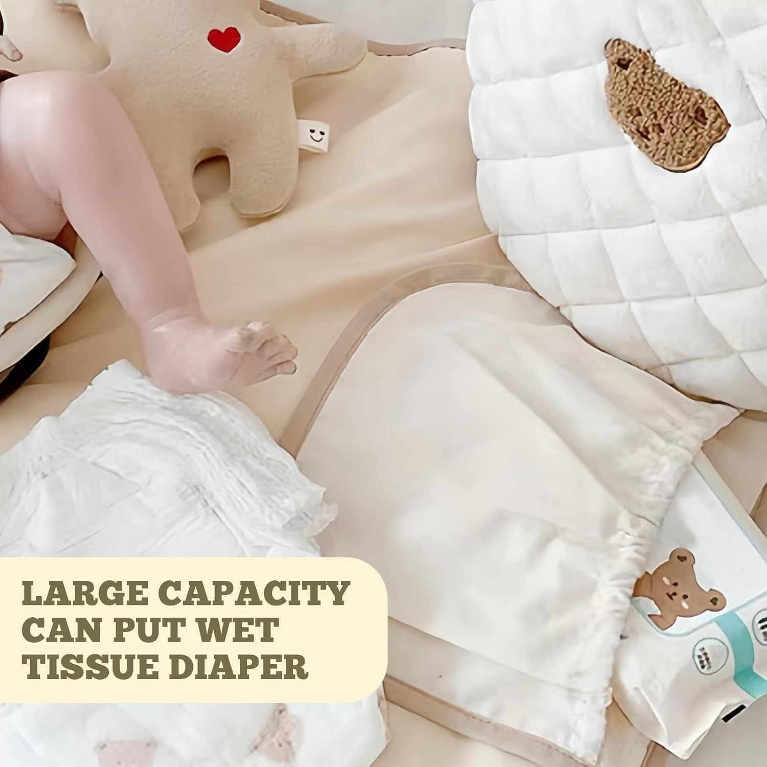 Baby Changing Pad Portable, Portable Changing Pad for Baby, Travel Diaper Changing Pad for Newborn, Compact & Foldable Baby Diaper Changing Mat with Baby Wipes Pockets, Baby Shower Gifts image number 2