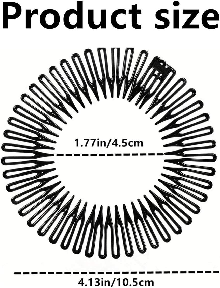 3 Pcs Plastic Elastic Soft Comb Headband for Women Men Girls,Flexible Plastic Headband with Teeth（ Black, Coffee, Transparent Color） image number 4