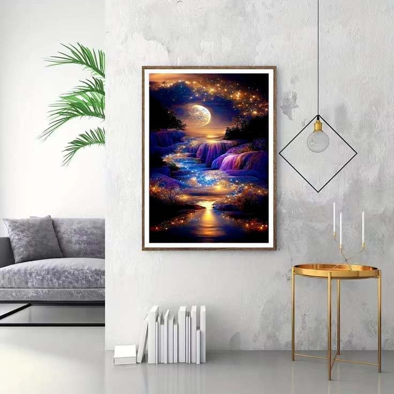 Diamond Painting Kits for Adults, Moon Full Drill round Diamond Art Diamond Dots Suitable Home Wall Decor Gem Art 12X16Inch image number 2