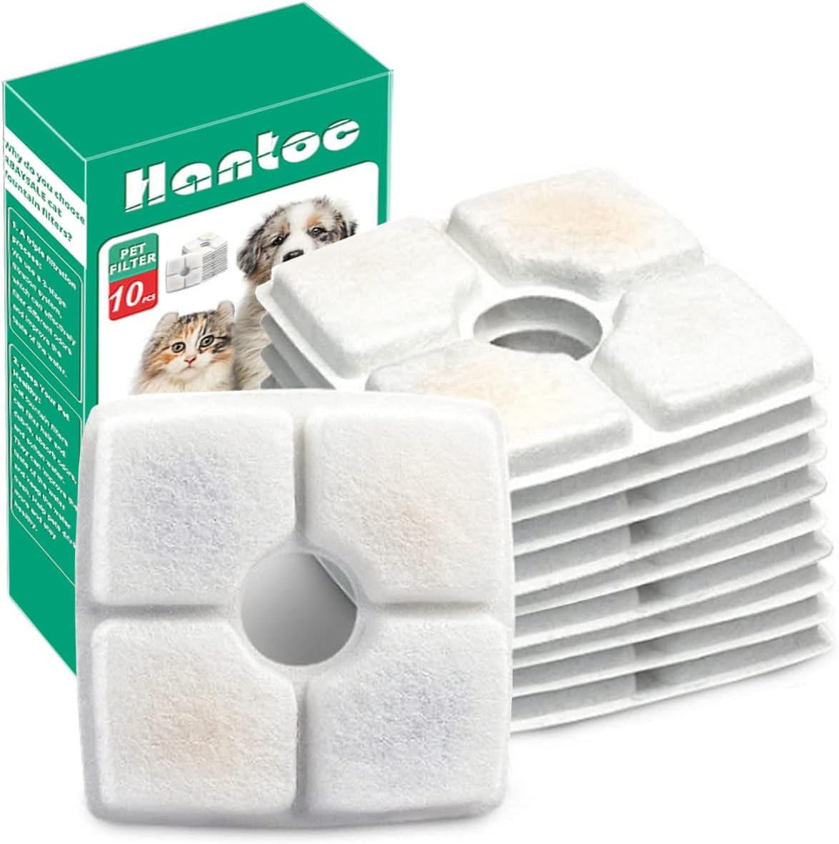 Hantoc 10 Packs Cat Water Fountain Filters, Replacement Pet Water Fountain Filters 2.4L for Flower Fountains Replacement Filters with Resin and Active Carbon for Drinking Fountains image number 6