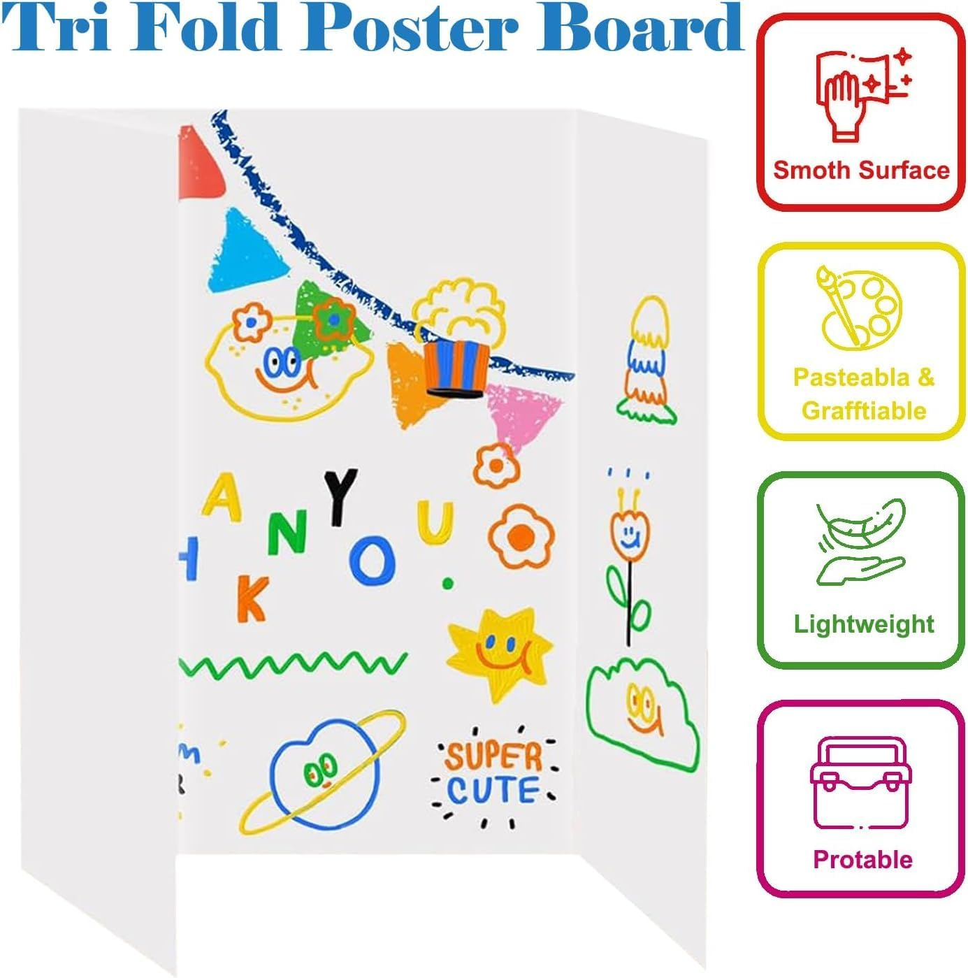 Tri-Fold Presentation Boards, 4Pcs Trifold Poster Board with Tape, White Corrugated Display Board, White Corrugated Project Boards for Science Fairs, 24X16 Inches image number 2
