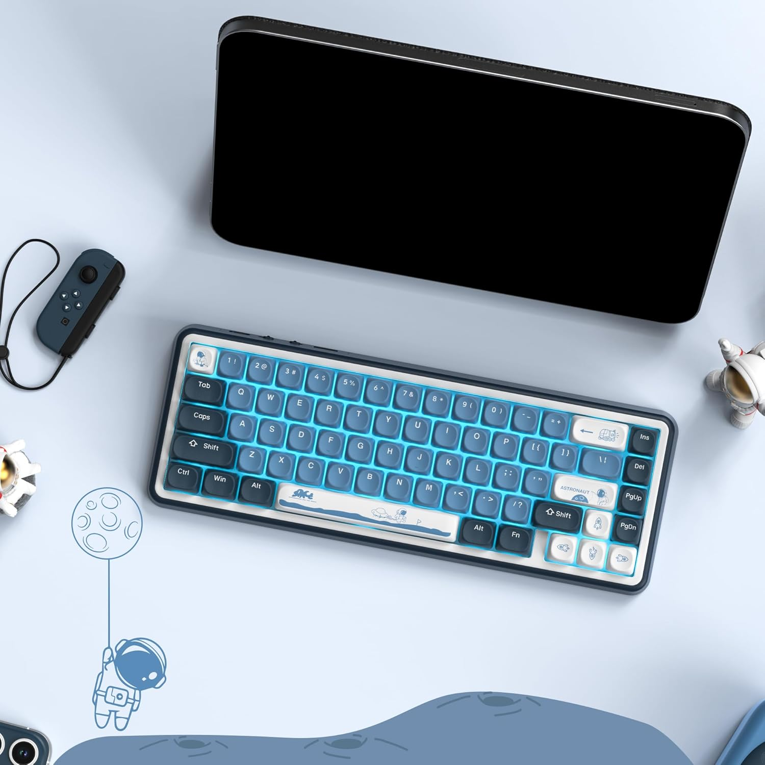 Dagaladoo XVX 140 Keys Space Keycaps, PBT Keycaps Full Set, Double-Shot Dye Sublimation Mechanical Keyboard for 60% 65% 75% 100% Cherry Gateron MX Switches, Blue/Black image number 3