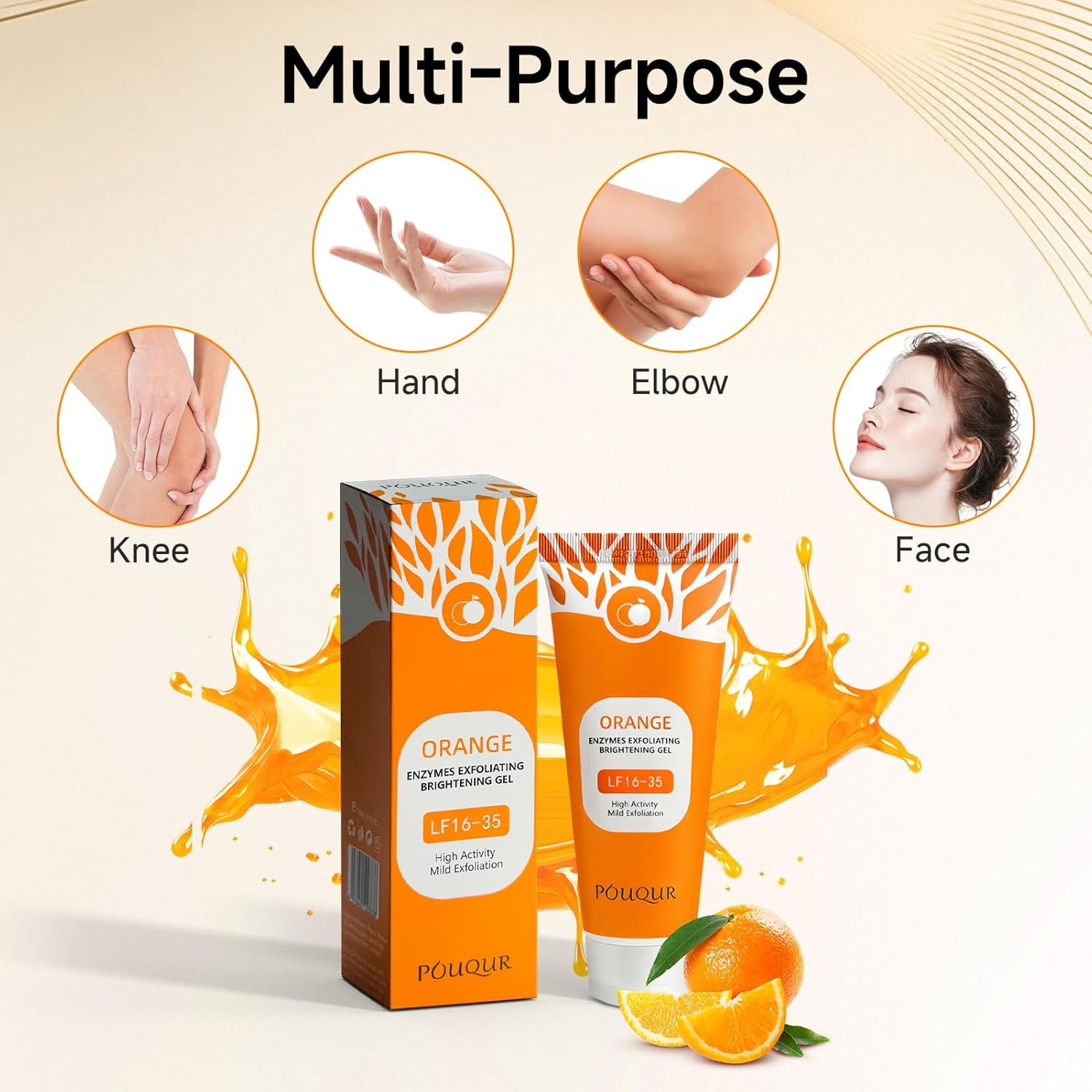Orange Enzyme Exfoliating Gel, Gentle Face-Body Peeling Cleanser for Dead Skin Removal Deep Cleansing Brightening Hydrating Smoothing Facial Exfoliator with Natural Citrus Extracts 100G image number 4