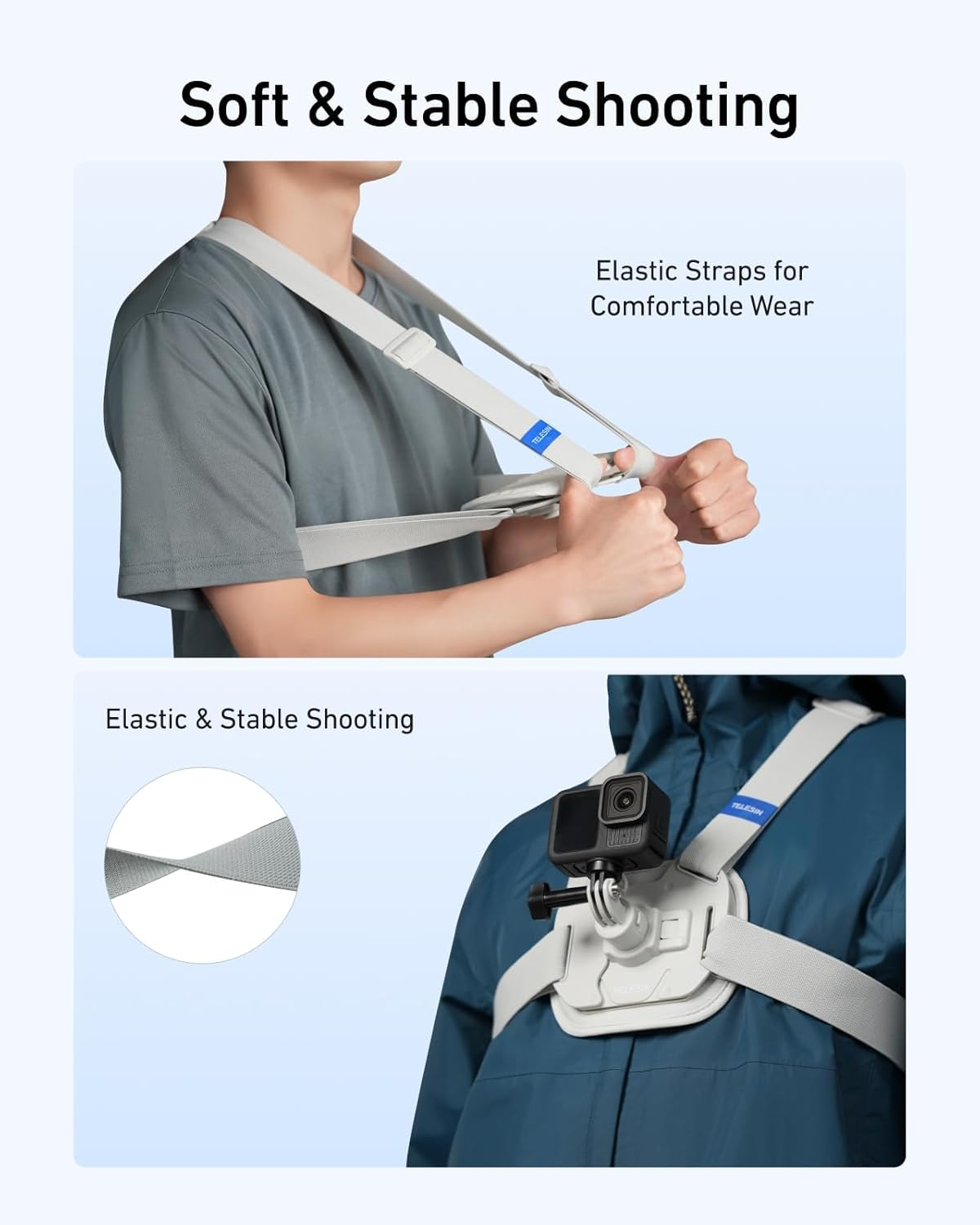 TELESIN Magnetic Chest Mount Quick Release Harness Strap Mount with Thick Air Cushion Compatible with Go Pro Hero 13 12 11 10 9, AKASO, Insta360 X5, DJI Osmo 360 Action 6 5Pro 4 3 Cameras