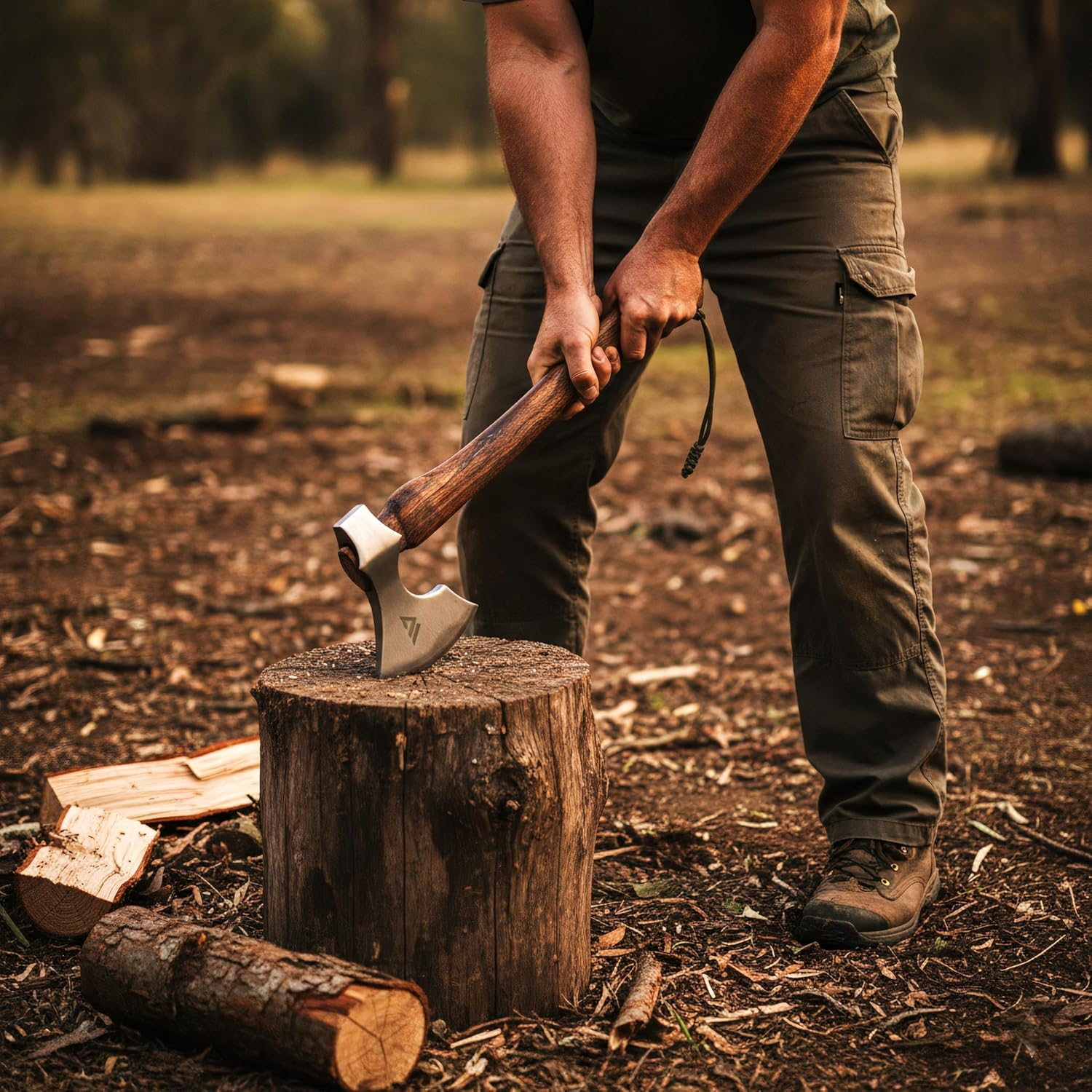 Wilora High Carbon Axe &ndash; American Hickory Handle, Dual-Grit Sharpening Stone, PU Leather Sheath, Paracord Lanyard &ndash; Camping, Bushcraft, Woodcutting, Chopping & Splitting image number 2