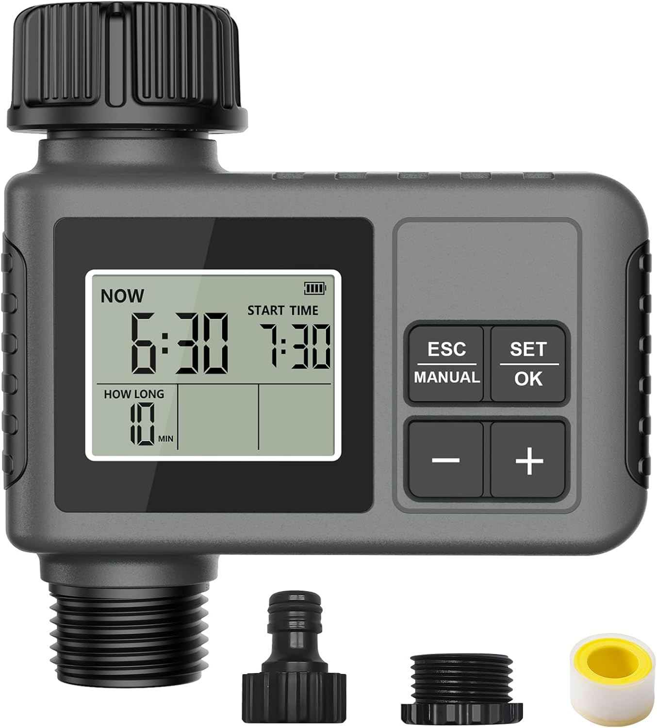 HUAJUN Water Timer for Garden Hose, Programmable Digital Sprinkler Timer with Manual & Automatic Modes, Tap Timer Outdoor with IPX5 Waterproof Design and Rain Delay for Yard, 1 Outlet