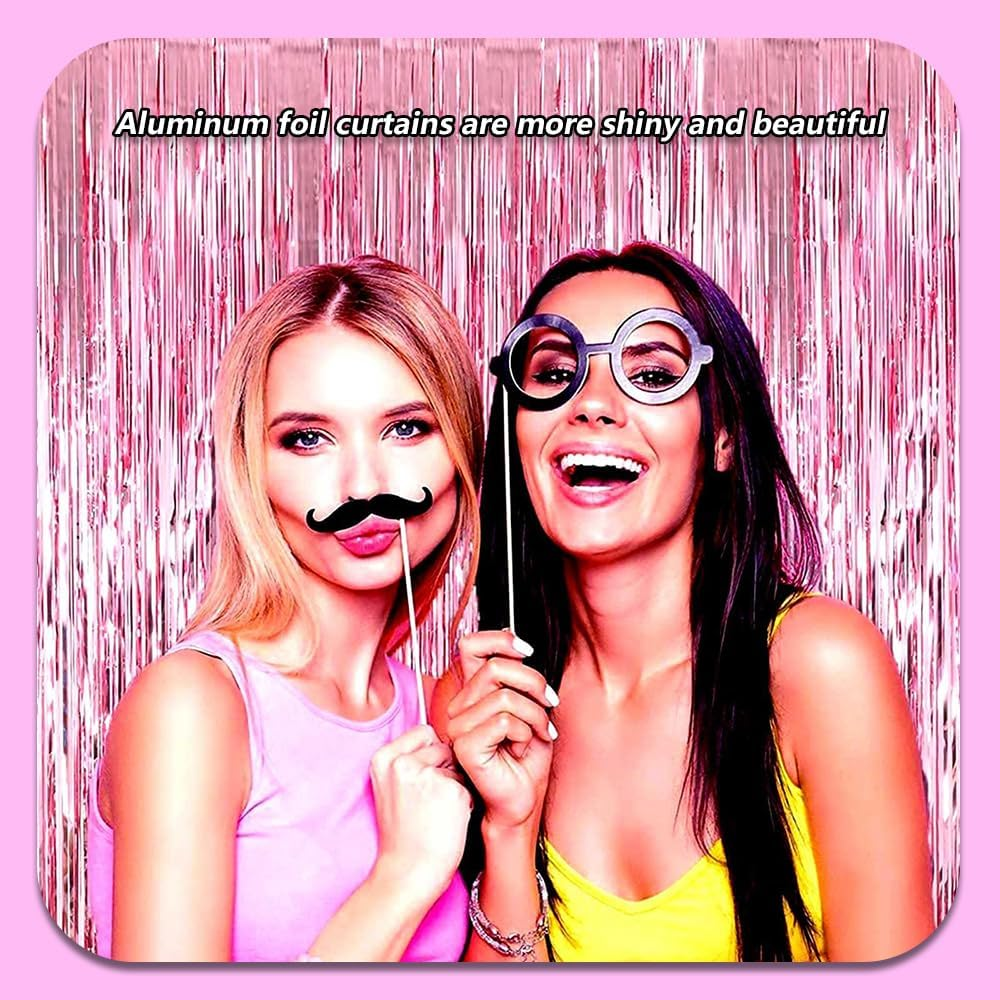4 Pack Pink Foil Fringe Curtain Backdrop,1 * 2Meter Metallic Tinsel Foil Fringe Streamers Curtains for Birthday St Patrick'S Day Football Christmas Party Decorations