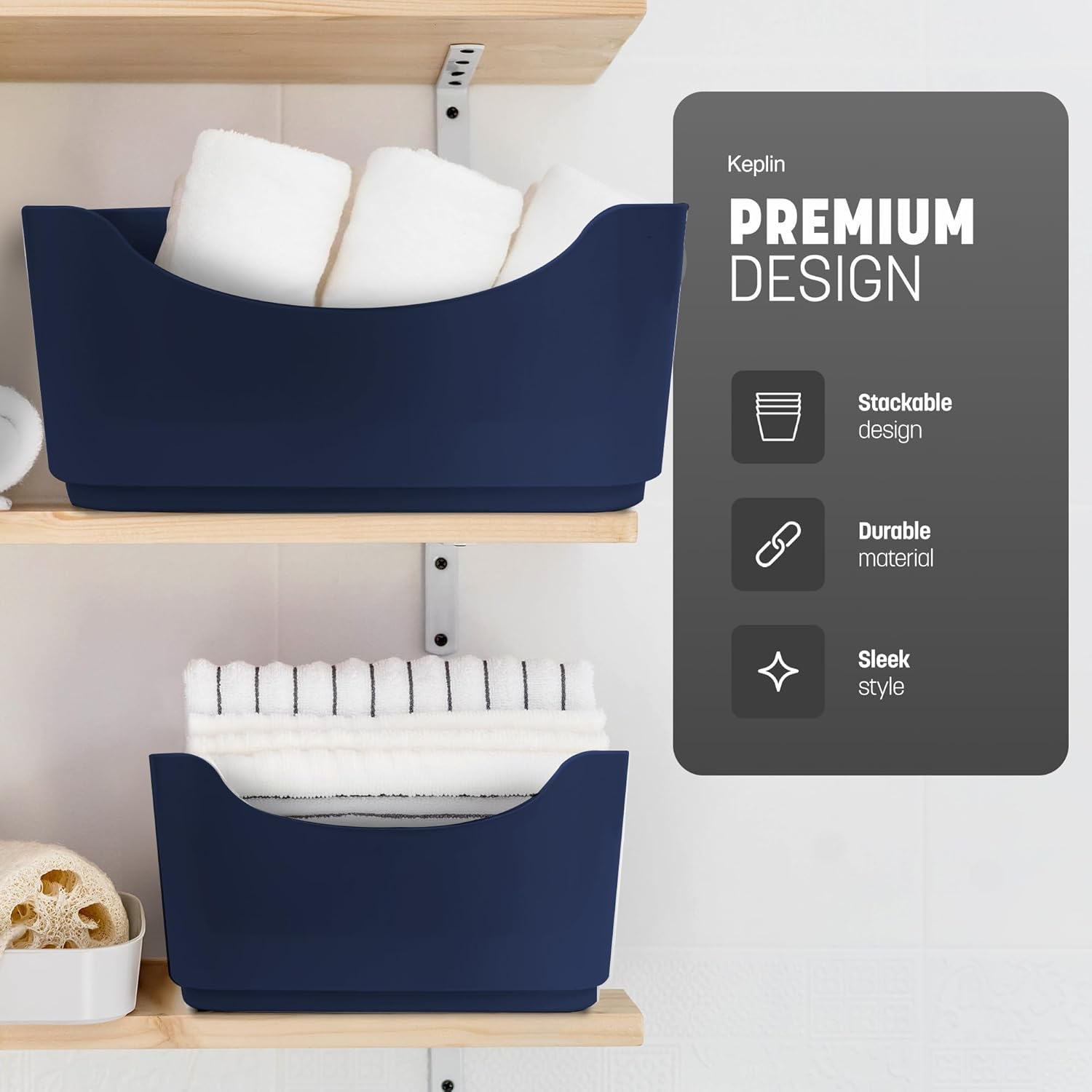 KEPLIN Plastic Studio Basket - Container Boxes for Storage Organising in Home or Office - Suitable for Shelfs Drawers Laundry Cupboard (Navy, Set of 6) image number 5