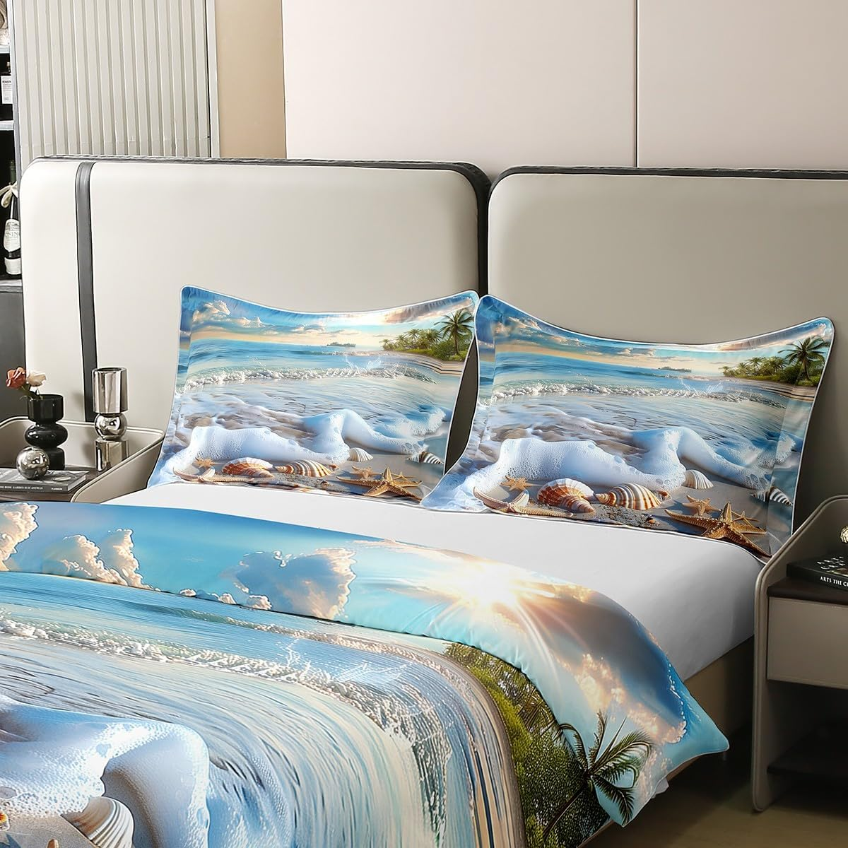 100% Cotton Beach Ocean Duvet Cover 135 X 200 Cm Sea Wave Starfish Shell Bed Linen Set Sunrise Sunset View Scene Bed Linen Hawaii Sea Coast Summer Coast Seascape Bed Set image number 3