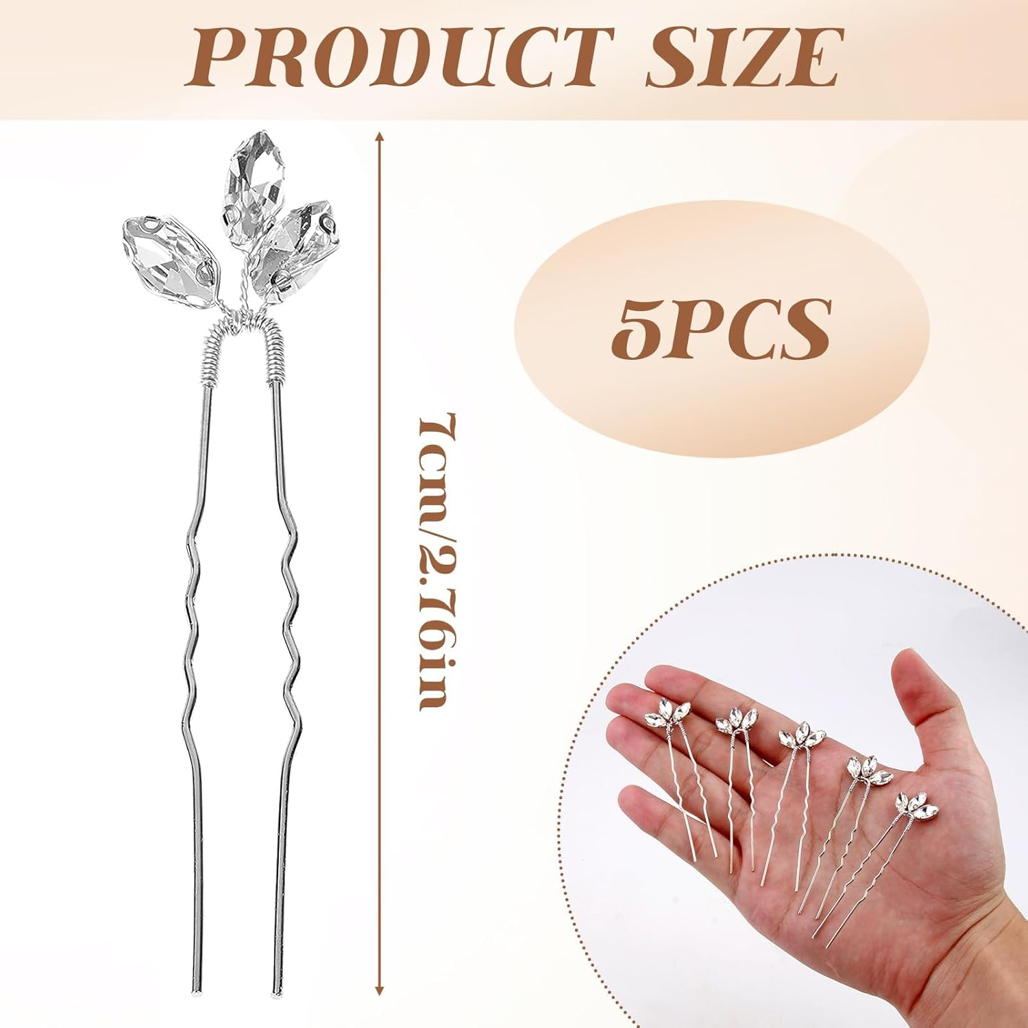 Forcine Capelli Cristallo Confezione Forcine Da- Sposa Eleganti in Oro Con Cristalli E Rhinestone, Accessori Capelli Luminosi per Donne E Ragazze, Ideali per Matrimoni E Occasioni Speciali, 5 Pieces image number 3