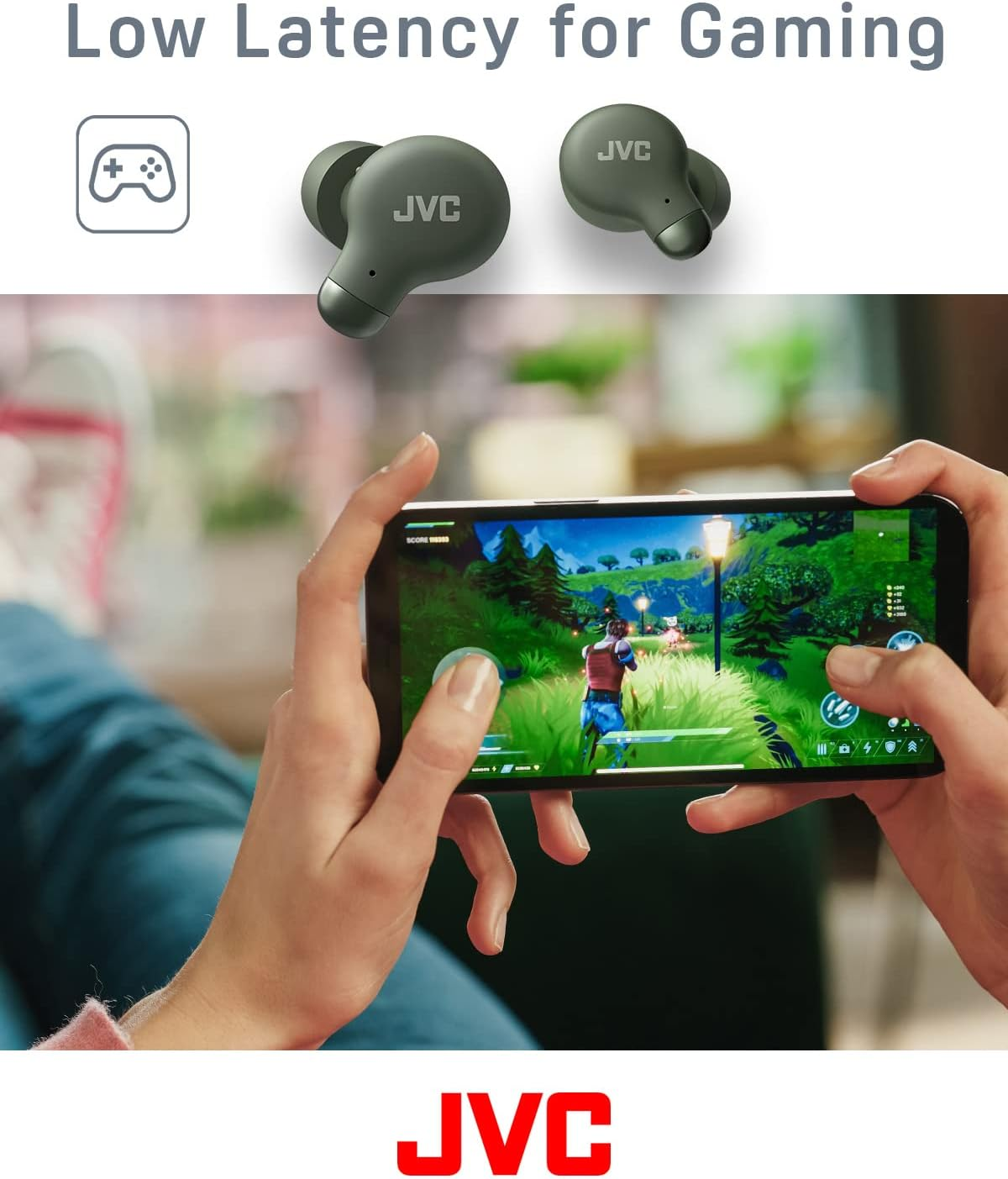 JVC HA-Z250T-G True Wireless Active Noise Cancelling Headphones, Soft & Comfortable Memory Foam Earplugs, 3 Sound Modes, BT 5.3, 28 Hours Battery Life, Green