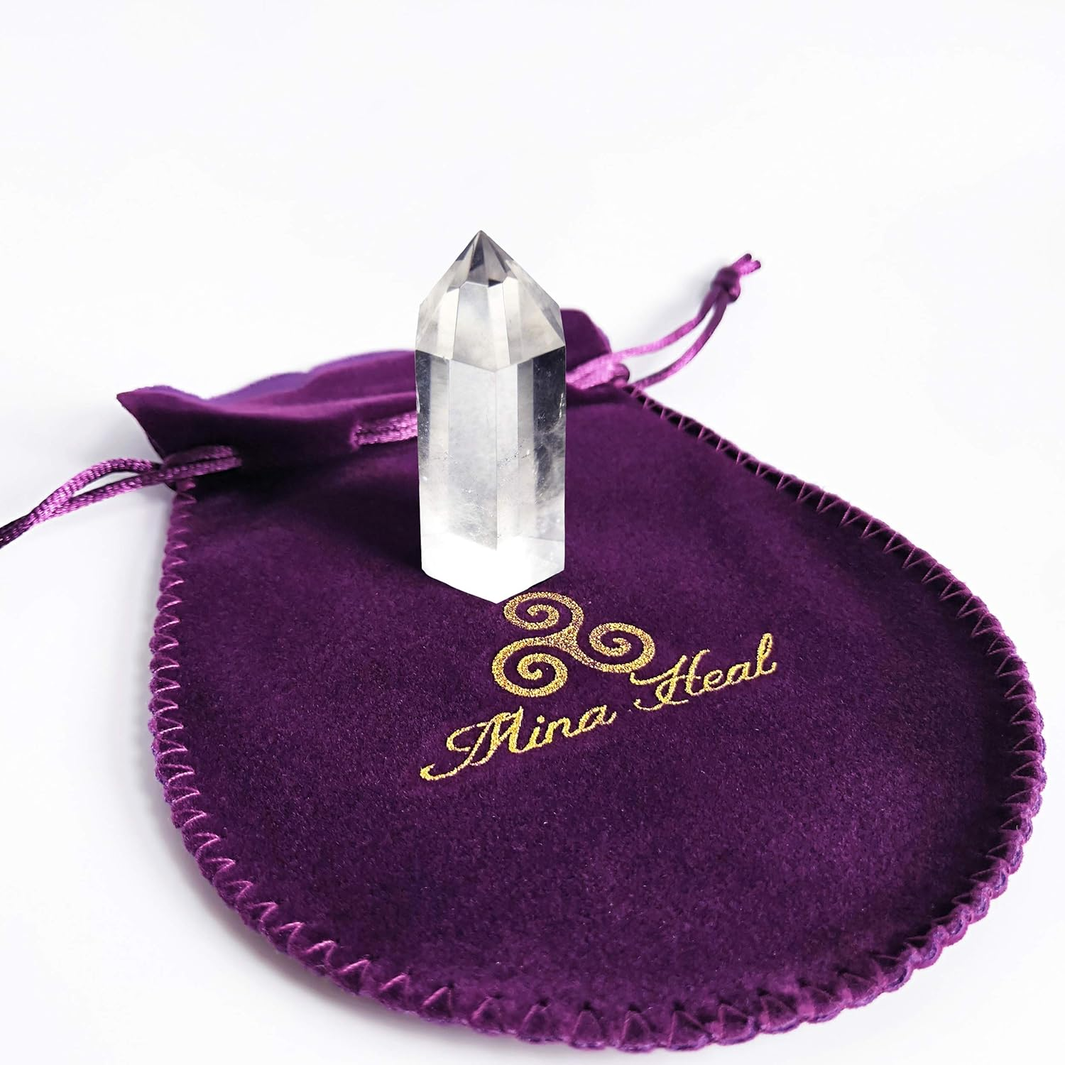 Healing Stone Wand of Clear Quartz Crystal Pointed & Faceted Prism Bar for Reiki Chakra Meditation Therapy Deco - Amethyst image number 3