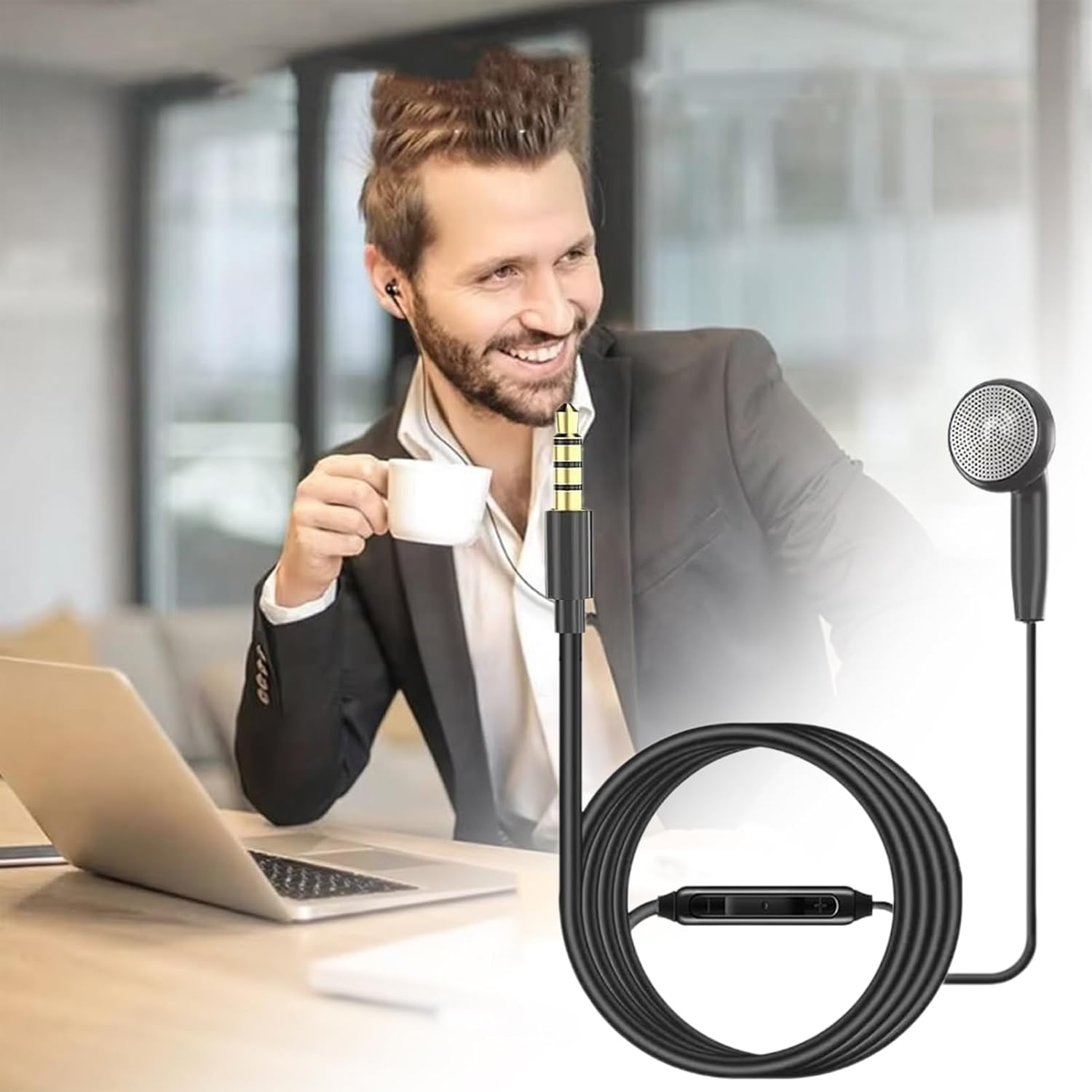 Wired Earphones - Mono Sound Headset, Single Sided Audio Device | Smartphone Compatible Earphones, Convenient Controls for Jogging Routines, In-Ear Microphone Piece for Running , Intensive