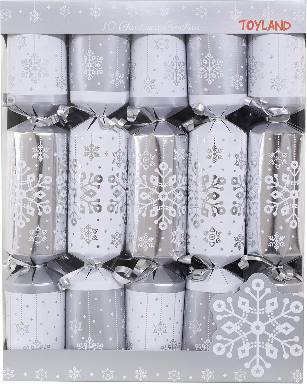10 Deluxe Silver and White Christmas Crackers image number 2