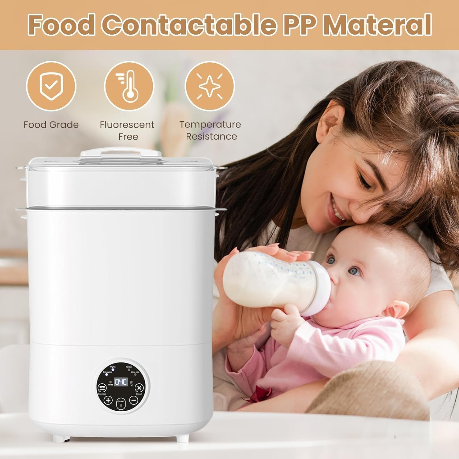 Baby Bottle Sterilizer and Dryer, 5-In-1 Large Capacity Bottle Sanitizer and Dryer, 2 Layers Compact Baby Bottle Electric Steam Sterilizer and Dryer for Baby Bottles, Pacifiers image number 1