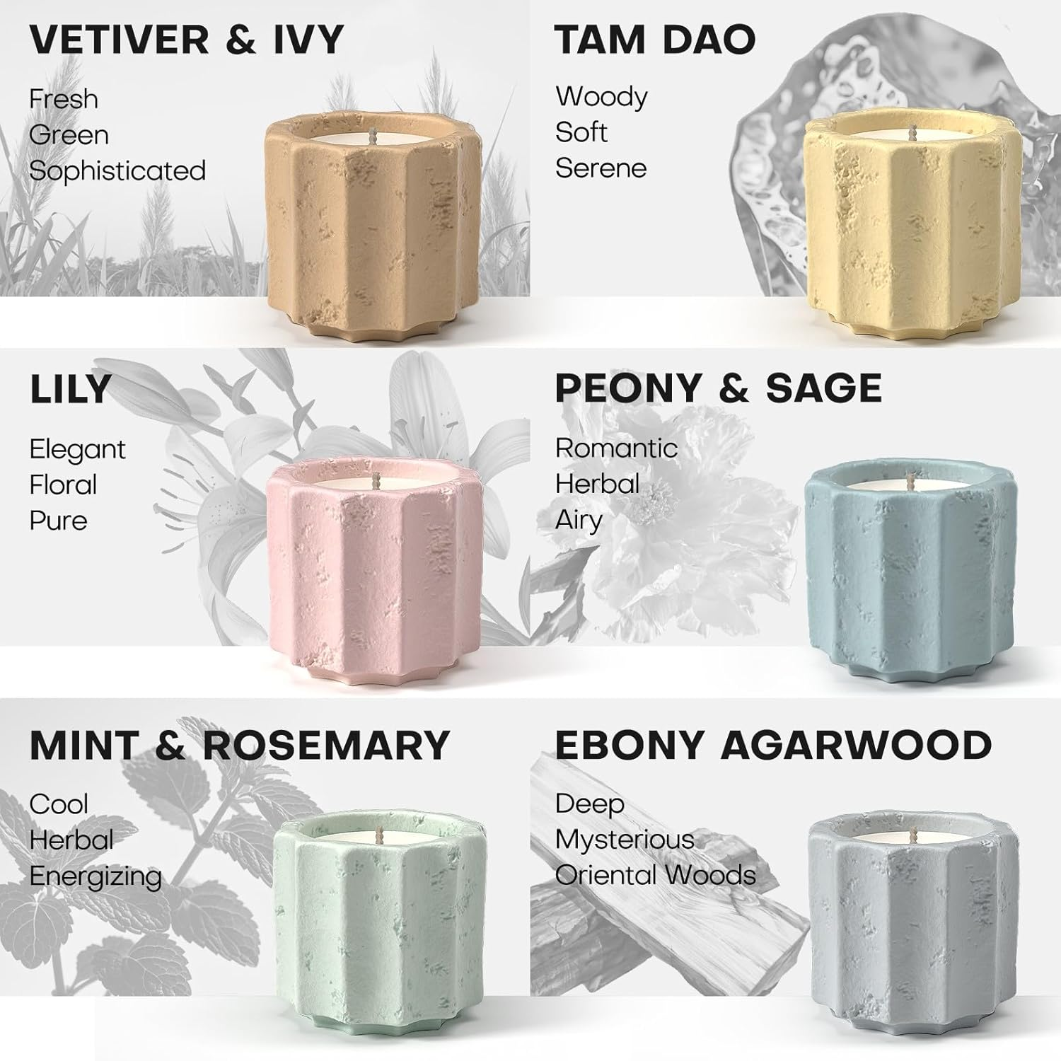 Scented Candles Set for Home, 6 Pack Natural Soy Wax Candle Gift Set, Non-Toxic Cement Jar Candles, Luxury Aromatherapy for Stress Relief, Highly Scented