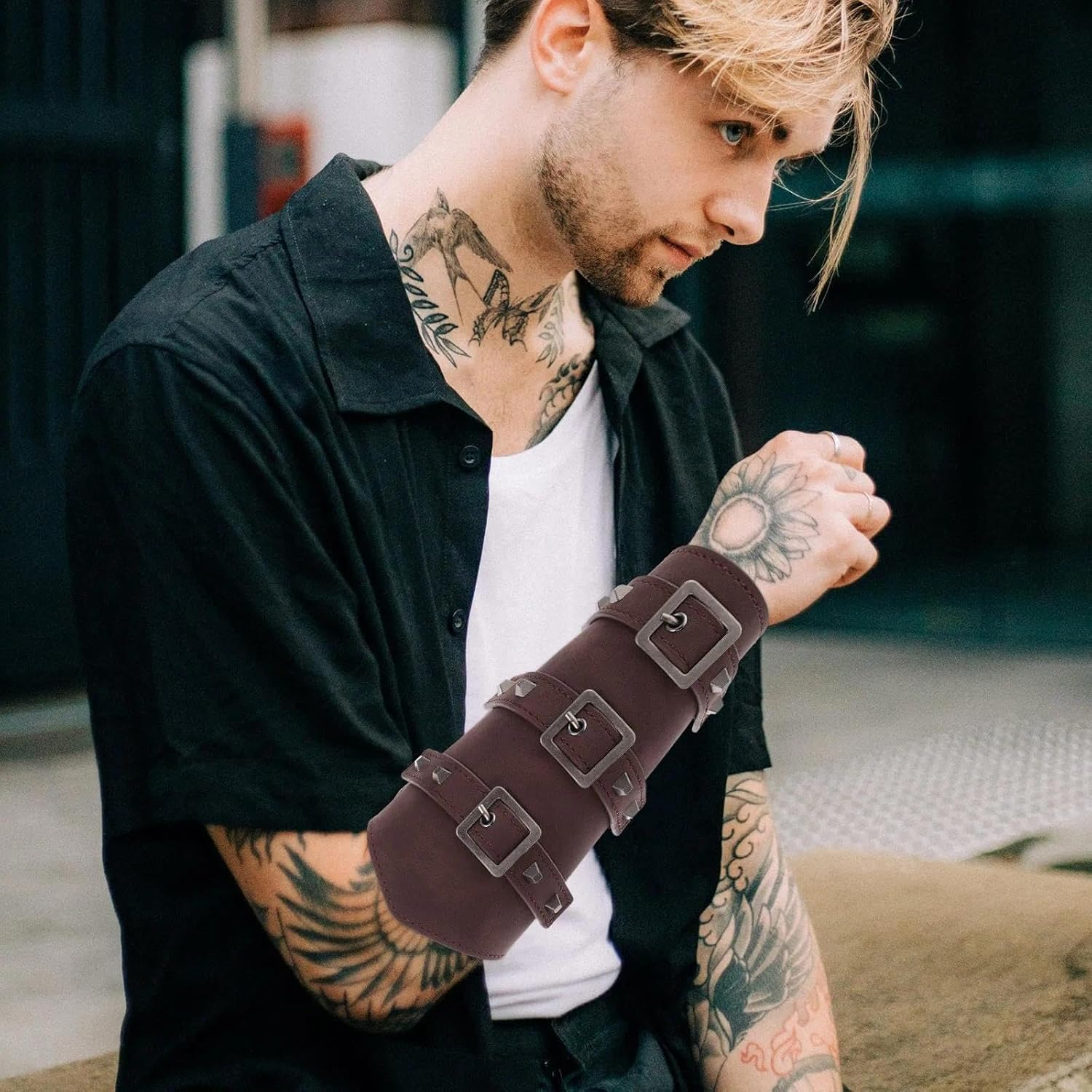 Medieval Accessories Arm Guards with Ring Belt Renaissance Bracers for Cosplay Knight Costume Adjustable Set for Adults SZTTY image number 5