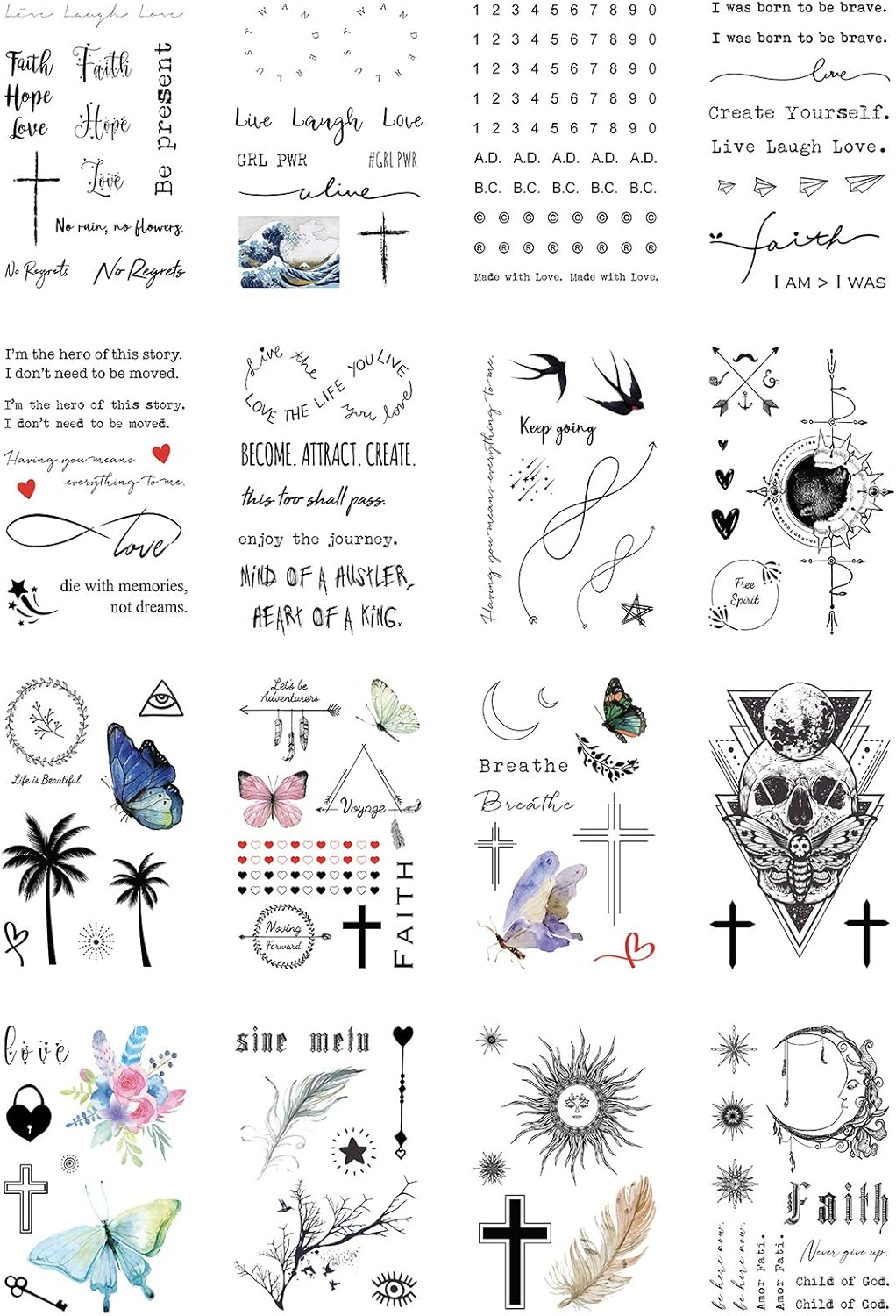 Everjoy Bohemian-Inspired Realistic Temporary Tattoos for Women and Men - Waterproof, Long-Lasting, and Meaningful Tattoo Designs Including Butterfly, Moon, Sun, Love, Letters and Words image number 1