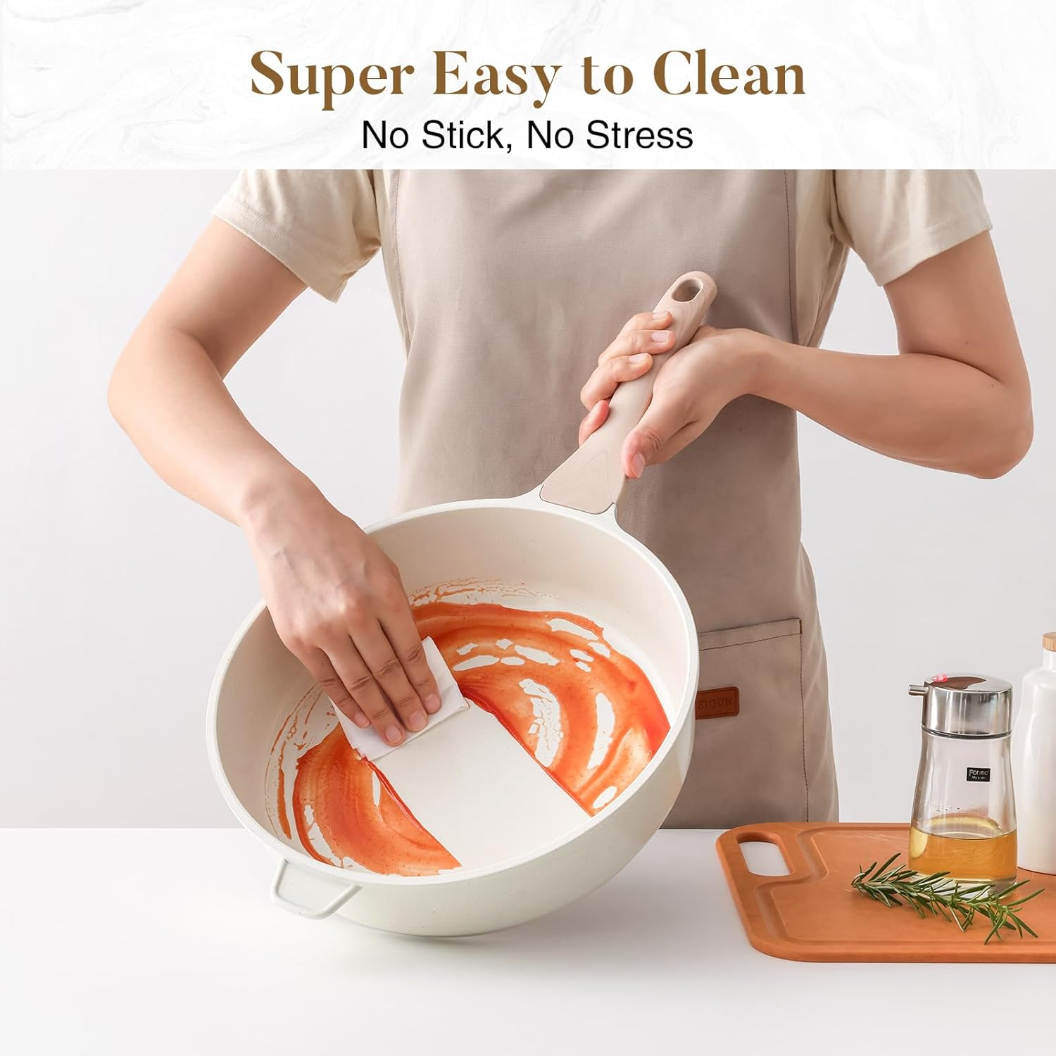 Kordisen Nonstick Ceramic Deep Frying Pan, 11 Inch Non Toxic Skillet with Lid, Healthy Jumbo Cooker, Saute Pan for Cooking, Induction Cookware, PFOA & PFAS Free (Cream) image number 5