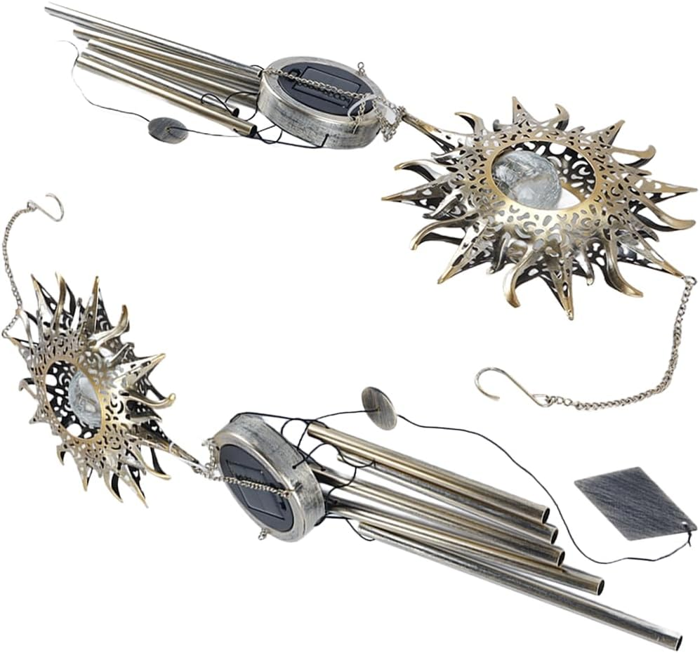 Ausi Sun Moon Solar Wind Spinner Light - Outdoor Garden Night Wind Bell Waterproof Chime Ambient Light Lamp - Lamp for Patio, Deck, Lawn, Yard, Patio, Deck, Garden (Sun)