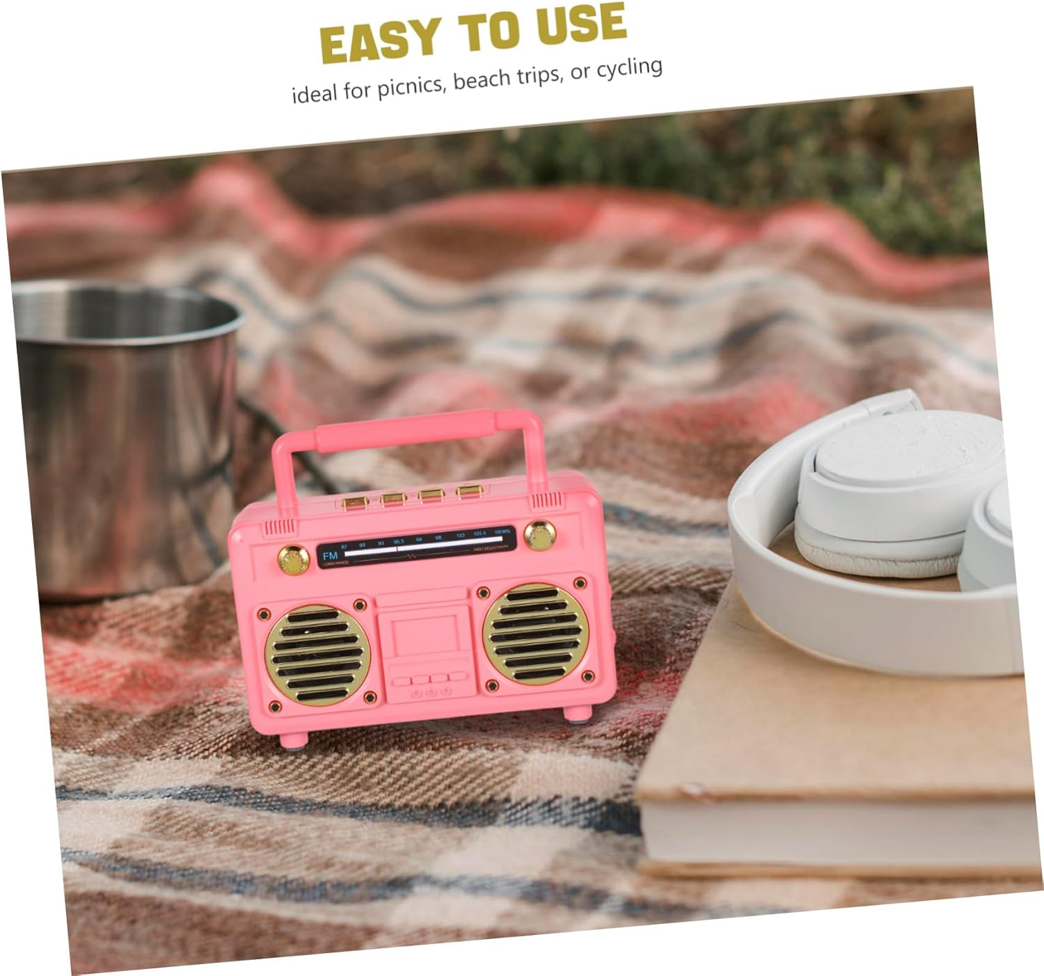 CATIEBYE Retro Speaker Mini Portable Wireless Radio with Built Subwoofer Design for Outdoor Adventures Parties Bedroom and Desk Decor Pink image number 5